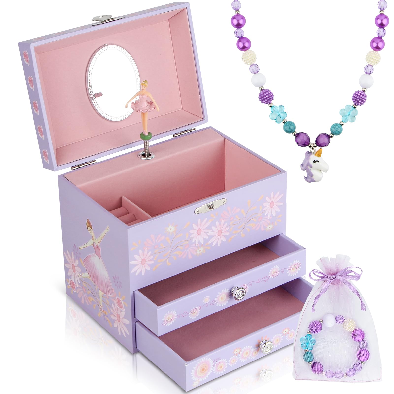 Boîte à Bijoux Musicale Ballerine – ABS, Mélodie Douce, Rangement Spacieux, Cadeau Fille 3-5 Ans, Organisation Bijoux