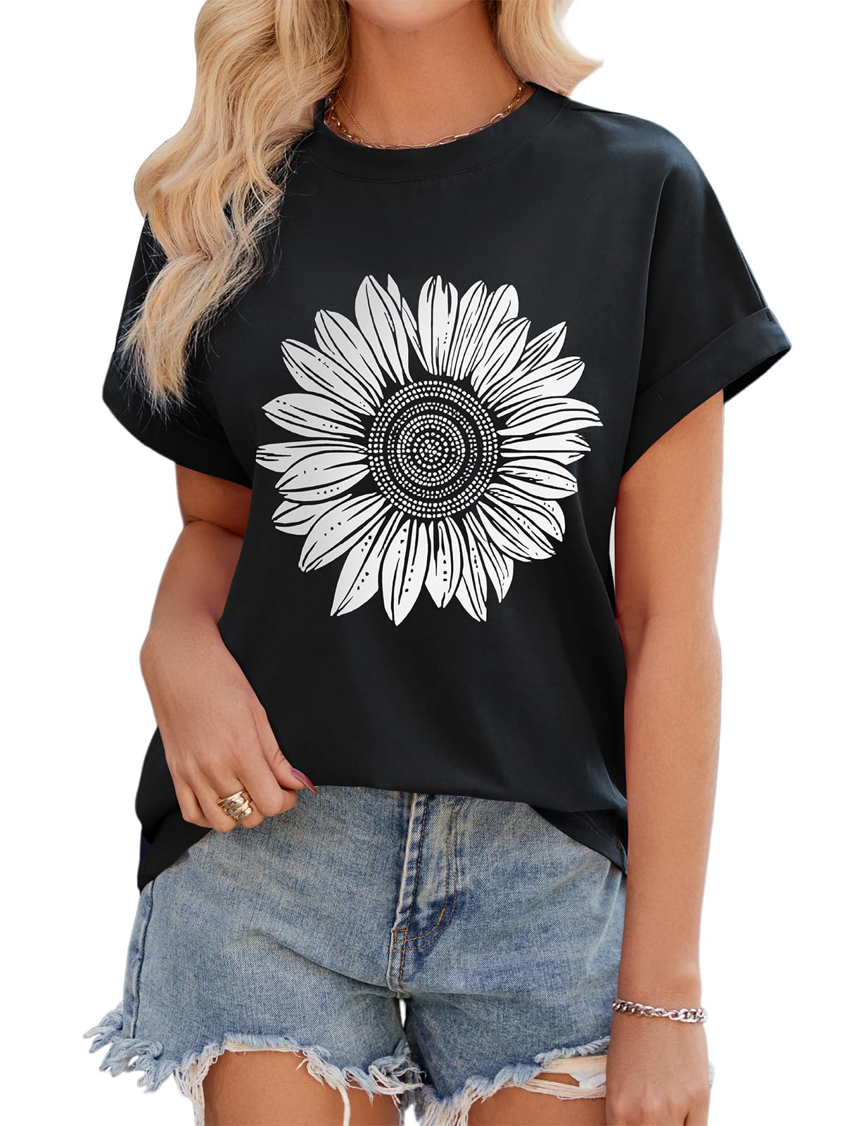 Lonya Tshirt Damen Sommer Oversize Top Kurzarm Rundhals Oberteil Locker Casual Elegant Bluse Gestreift Tee Shirts