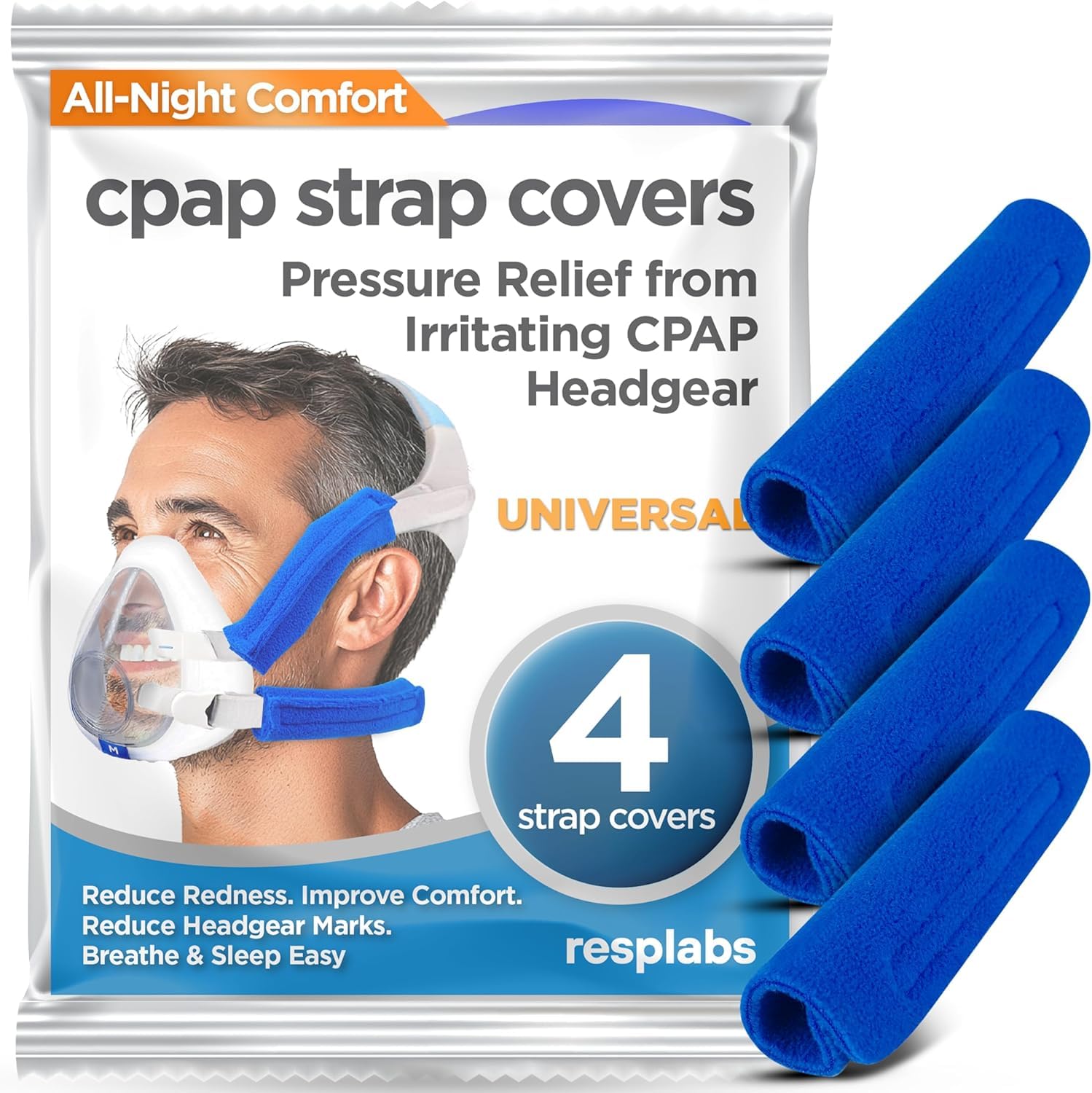 RespLabs Medical Inc. CPAP Headgear Strap Covers — Universal Mask Pads (4 Pack)