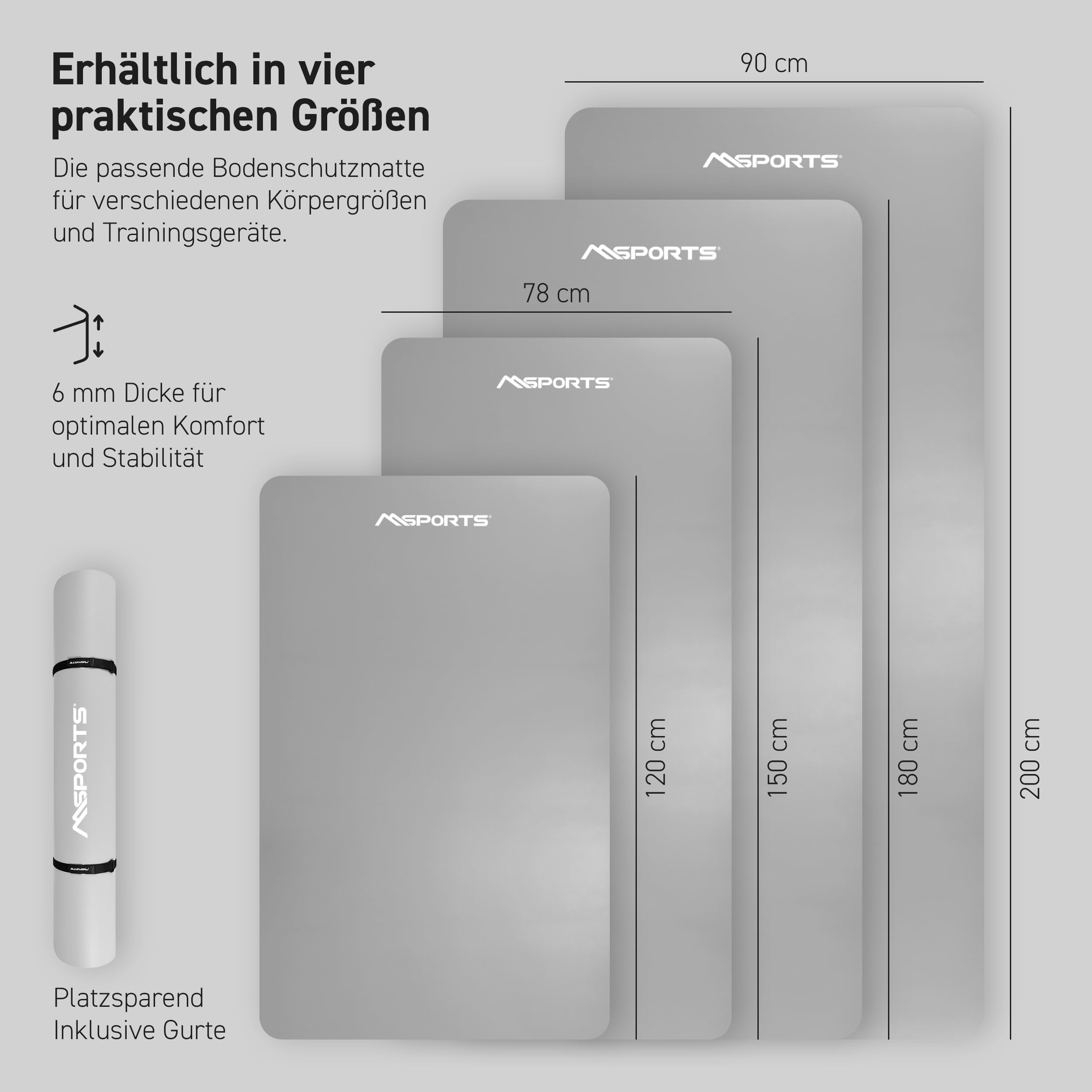 MSPORTS Bodenschutzmatte Premium für Fitnessgeräte - wiederstandsfähige Unterlage für Crosstrainer, Hometrainer & Laufband – Trainingsmatte für Gym, Yoga & Pilates