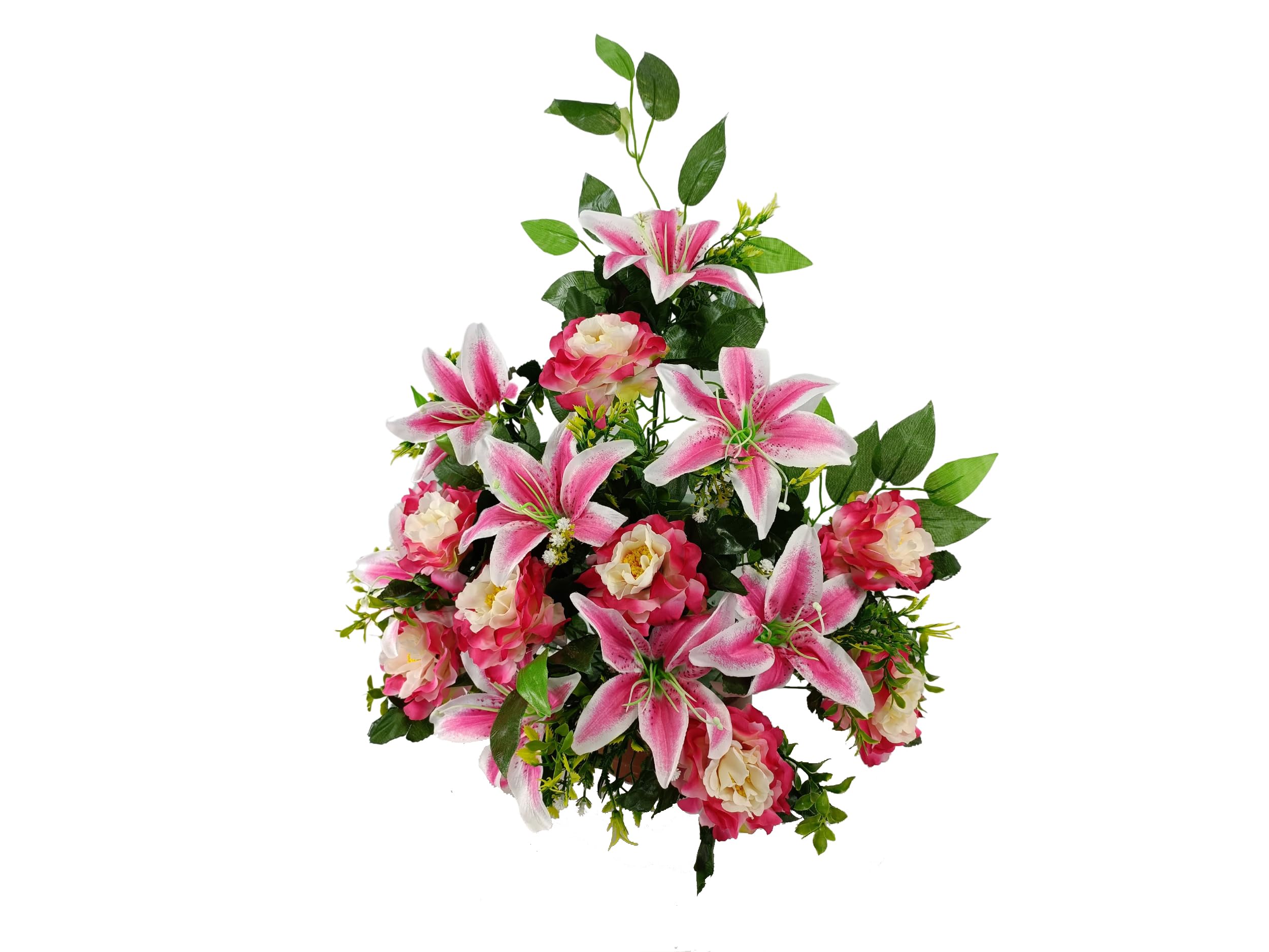 DRW Centre de Fleurs artificielles pour cimetière Rose avec liliums et Roses 60x40 cm