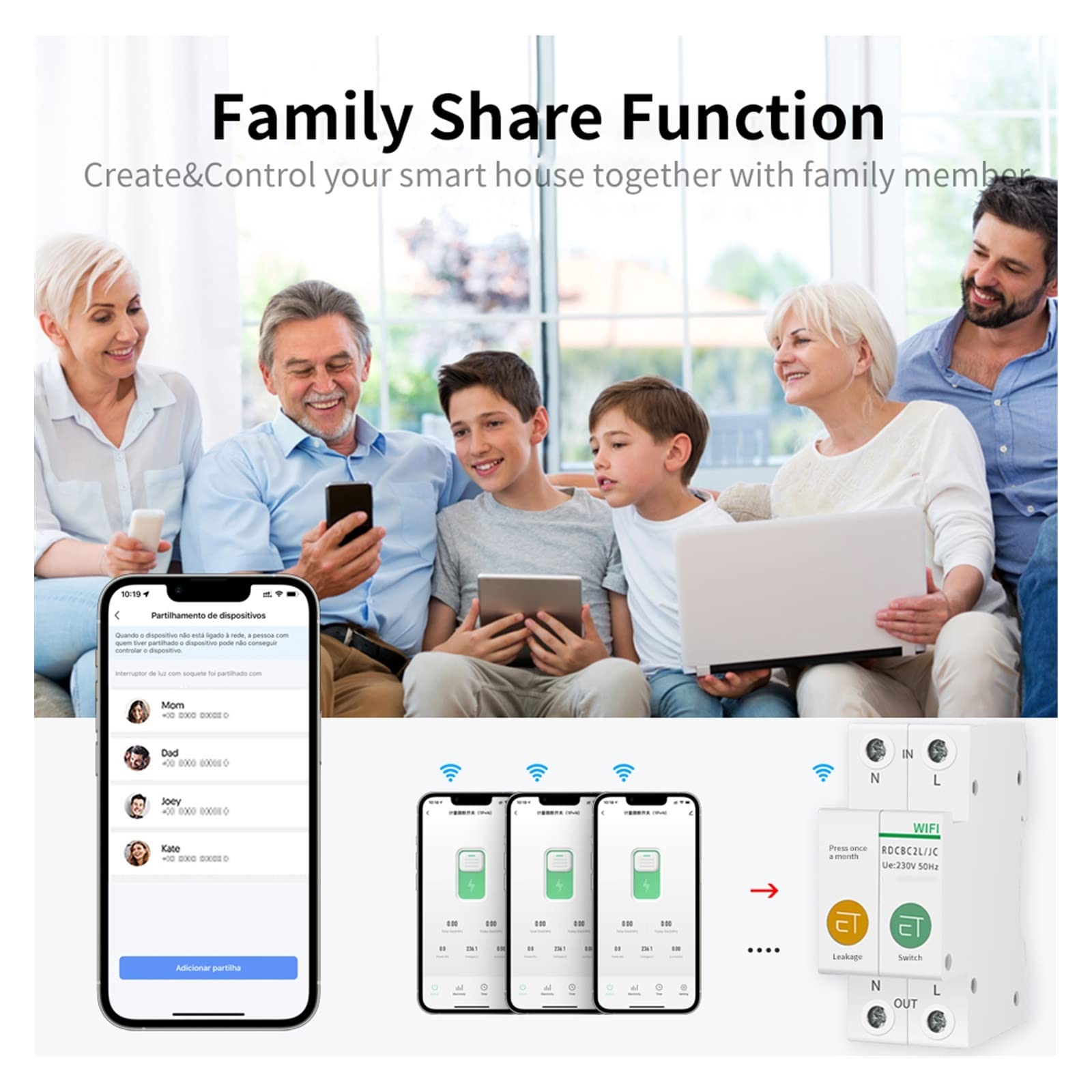 Medidor De Consumo Electrico, Relé de voltaje disyuntor inteligente con medidor de energía 1/2P protección contra fugas for interruptor de Control remoto de hogar inteligente , Fácil de instalar(2P,16