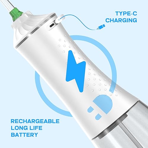Miniatura 8 de Irrigador dental de agua inalámbrico, irrigador oral portátil con 5 modos, tanque de 10.1 fl oz, recargable, IPX7 impermeable, limpiador de dientes