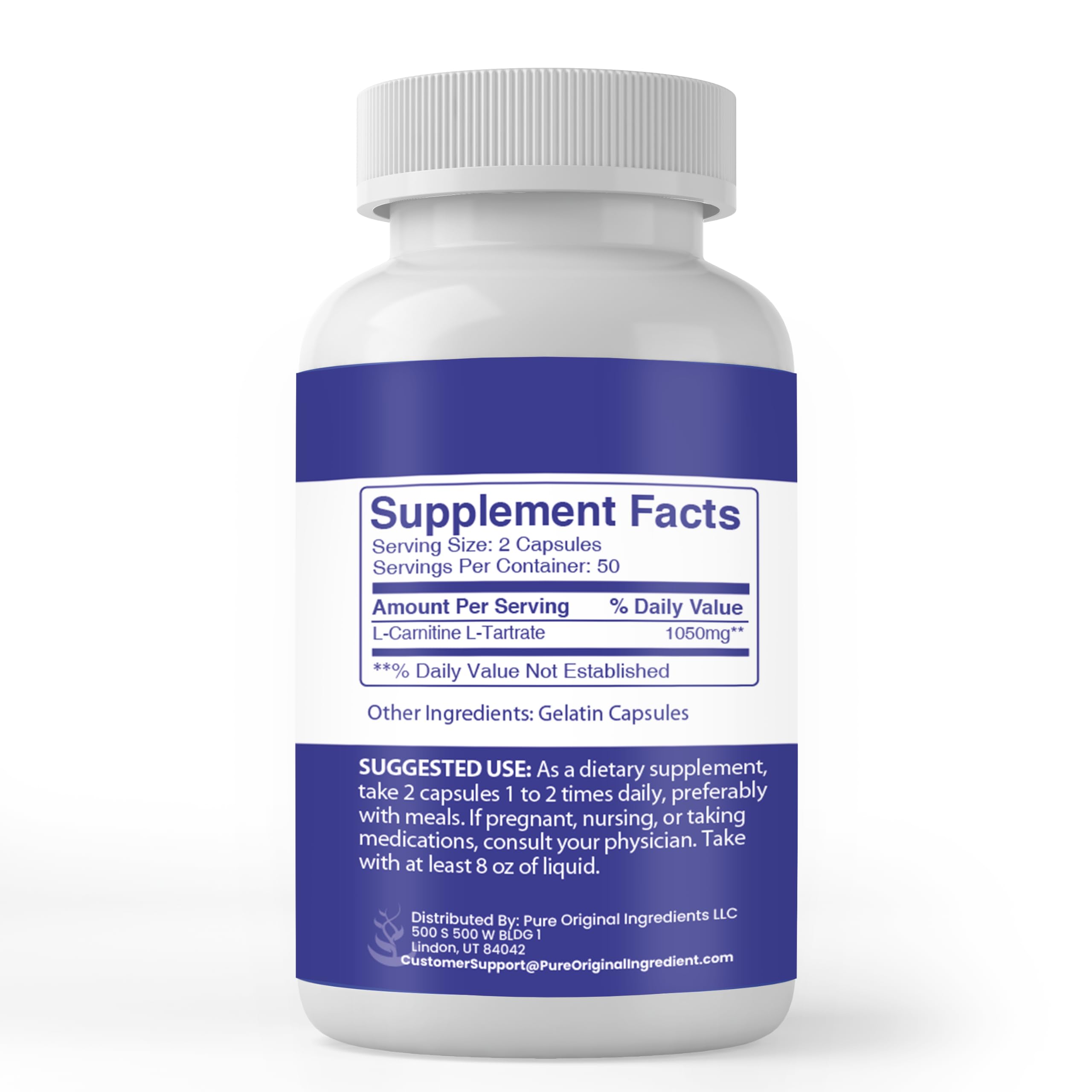 PURE ORIGINAL INGREDIENTS, L-Carnitine L-Tartrate, 100 Capsules