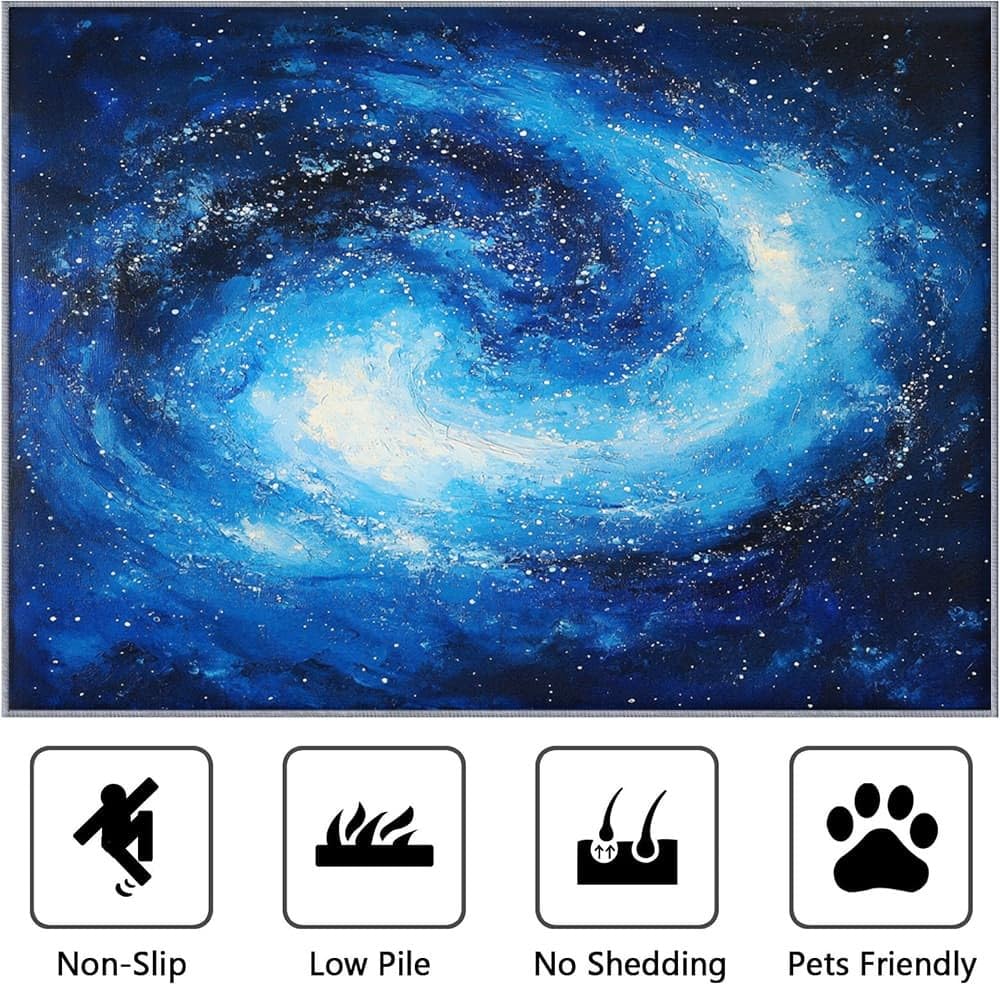 Generisch Dywan z motywem gwiaździstego nieba, miękki, antypoślizgowy, nadaje się do prania, 160 x 230 cm, niebieski, łatwy w pielęgnacji, z krótkim włosiem, odporny na zabrudzenia dywan do salonu
