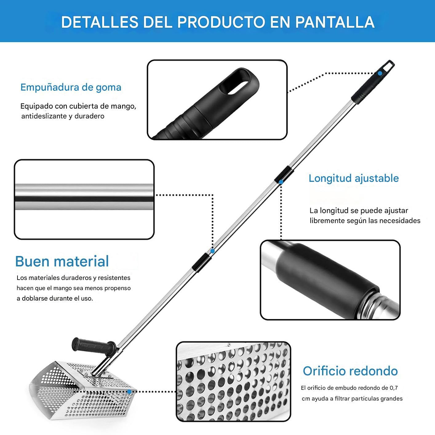 Pala para Detector de Metales Antideslizante de Acero Inoxidable para | Pala de Resistente para Excavar para Adultos Hombres Mujeres Búsqueda de Tesoros Excavación Herramienta de Verano