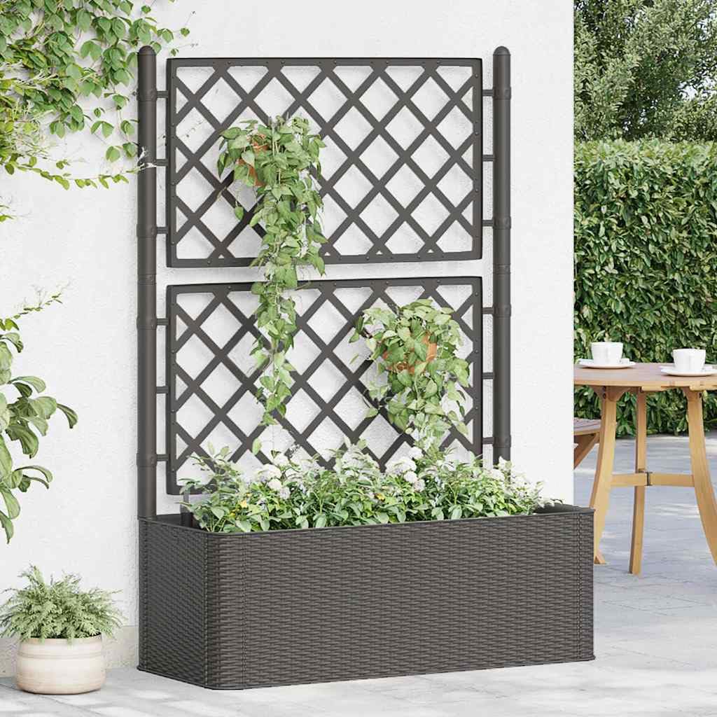 Jardinera con enrejado y depósito de agua de 90 litros para plantas trepadoras, antracita, resistente a los rayos UV