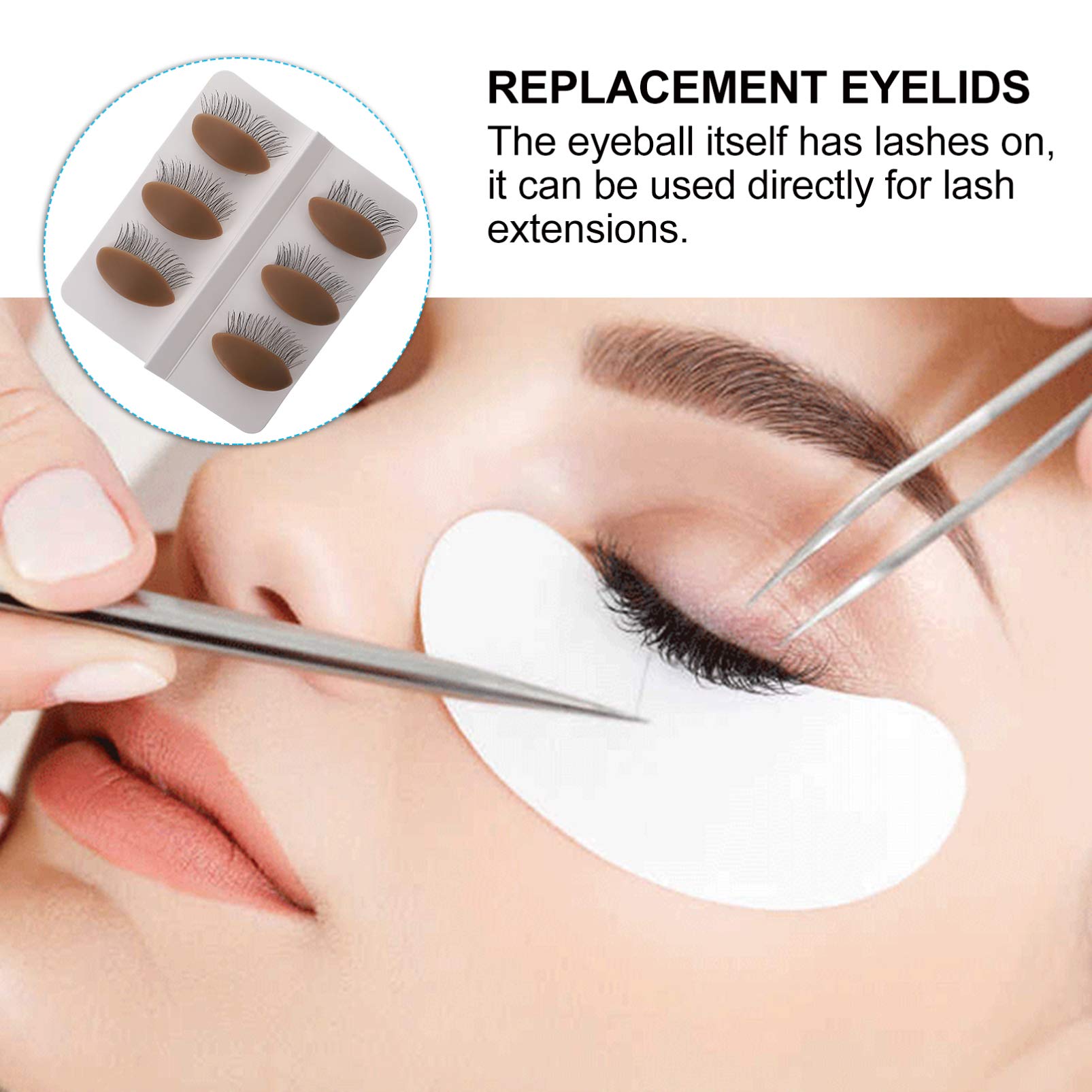 SOESFOUFU 3-piece Set Lash Replacement Eyelids Makeup Practice Kit for Mannequin Head Realistic Skin Feel Easy to Clean Reusable Includes 3 Pairs