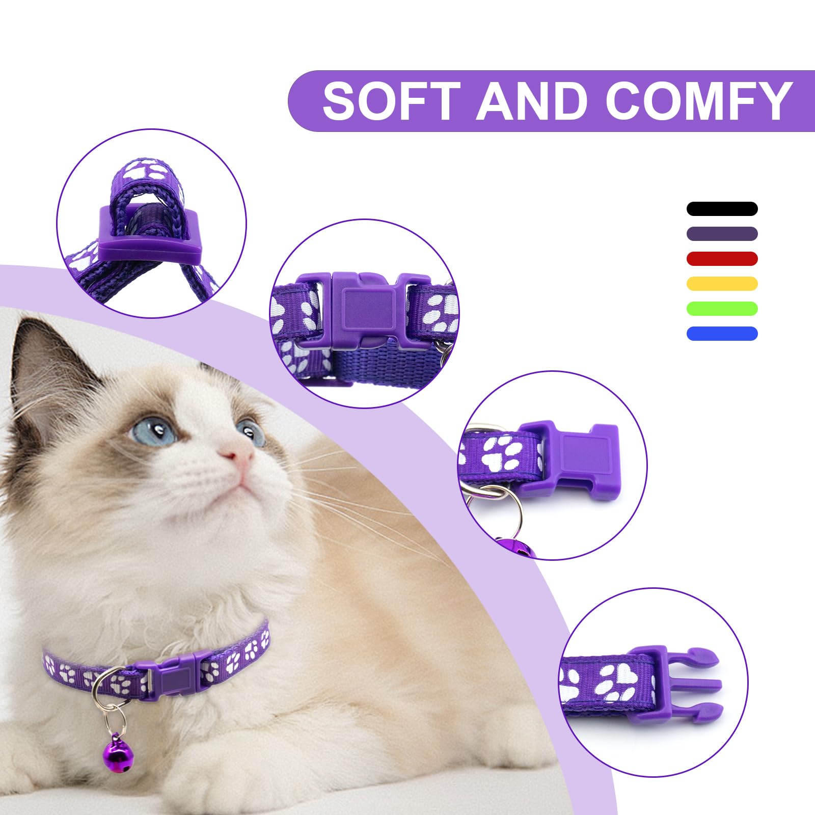 Quacc Lot de 6 colliers pour chiot, collier de mise bas coloré réglable pour chien de 19 à 32 cm, collier avec clochette pour petits chiens et chats