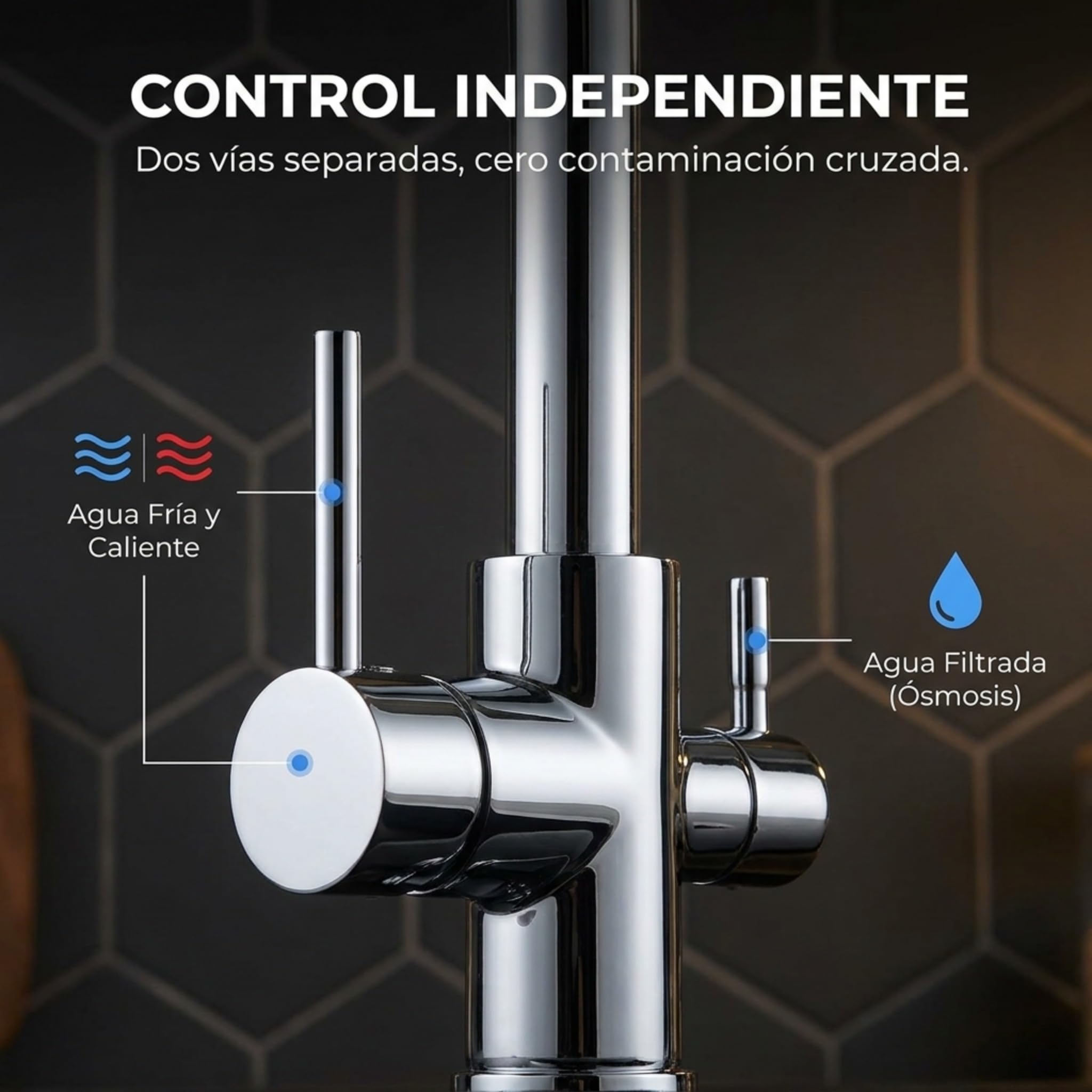 VALAZ Grifo Osmosis 3 Vías Cromado | Grifos Cocina Fregadero | Alta Presión, Monomando, Giratorio 360º, Ahorro de Agua | Instalación Fácil y Rápida | Latón, Acero Inoxidable, Serie Nilo