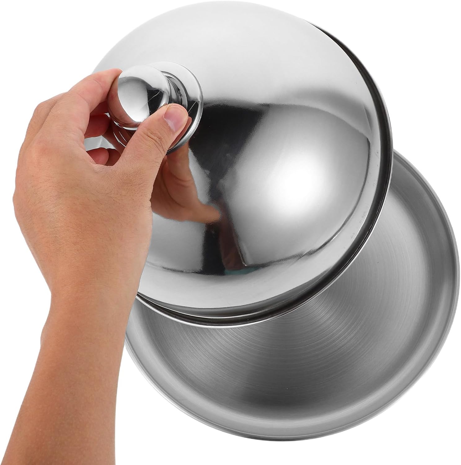 Food Cloche Dome: Stainless Steel Serving Plate Cover with Handle - 11.81 Inch Steak Platter - Dessert Serving Dish for Restaurant Kitchen