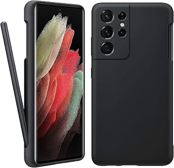 for Galaxy S21 Ultra Case with S Pen Holder, Liquid Silicone Soft Phone Cover with Stylus Slot Support Wireless Charging Shockproof Protection Case for Samsung Galaxy S21 Ultra 5g 6.8 inch