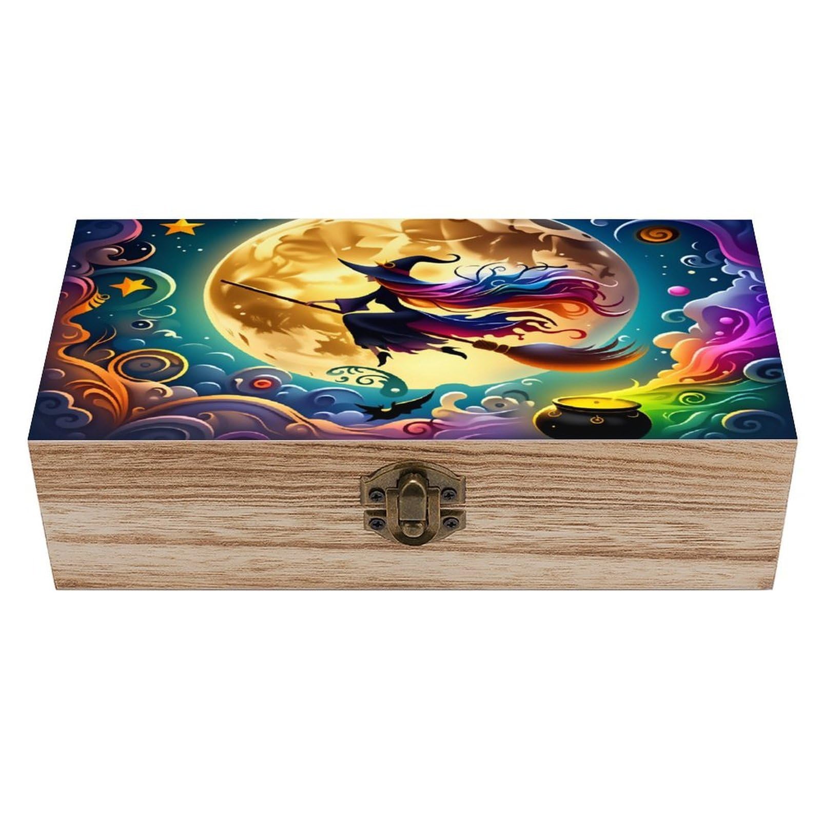 asbwuo Halloween Witch Broom Vintage Wooden Keepsake Box