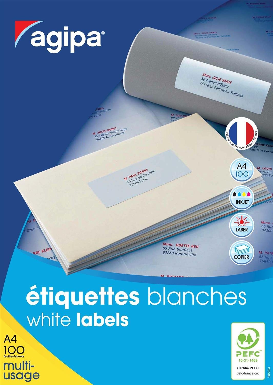 Agipa Labels for Inkjet/Laser Printers and Photocopiers 70 x 31 mm Box of 2700 White
