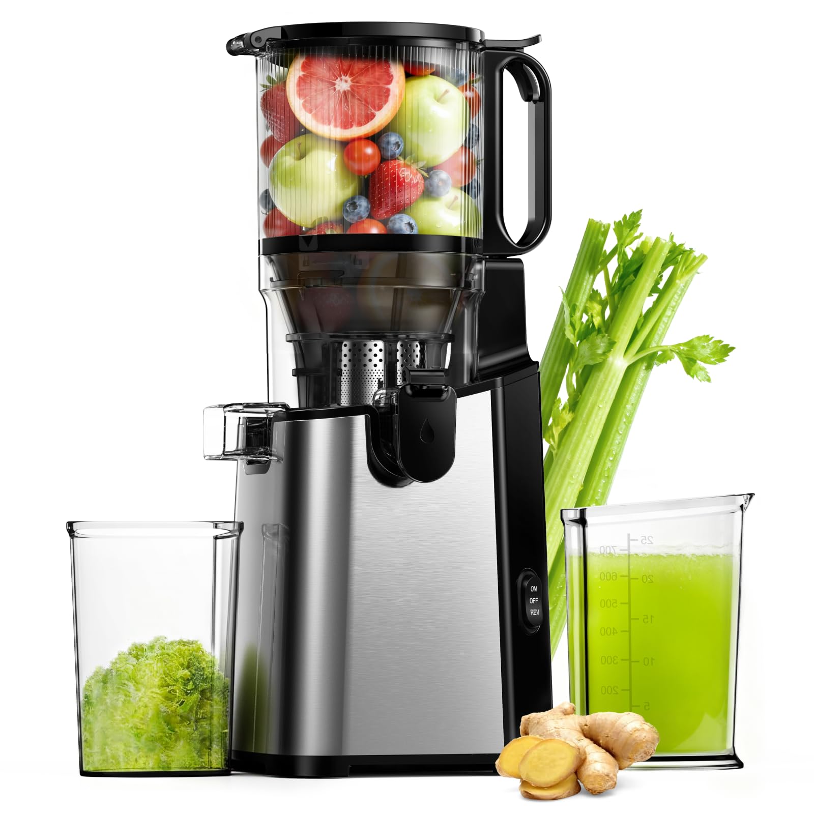 Juicer Machines, EUHOMY 5.8" Wide Feed Chute Cold Press Juicer for Whole Vegetables & Fruits with 400W, High Juice Yield, Easy to clean, Black