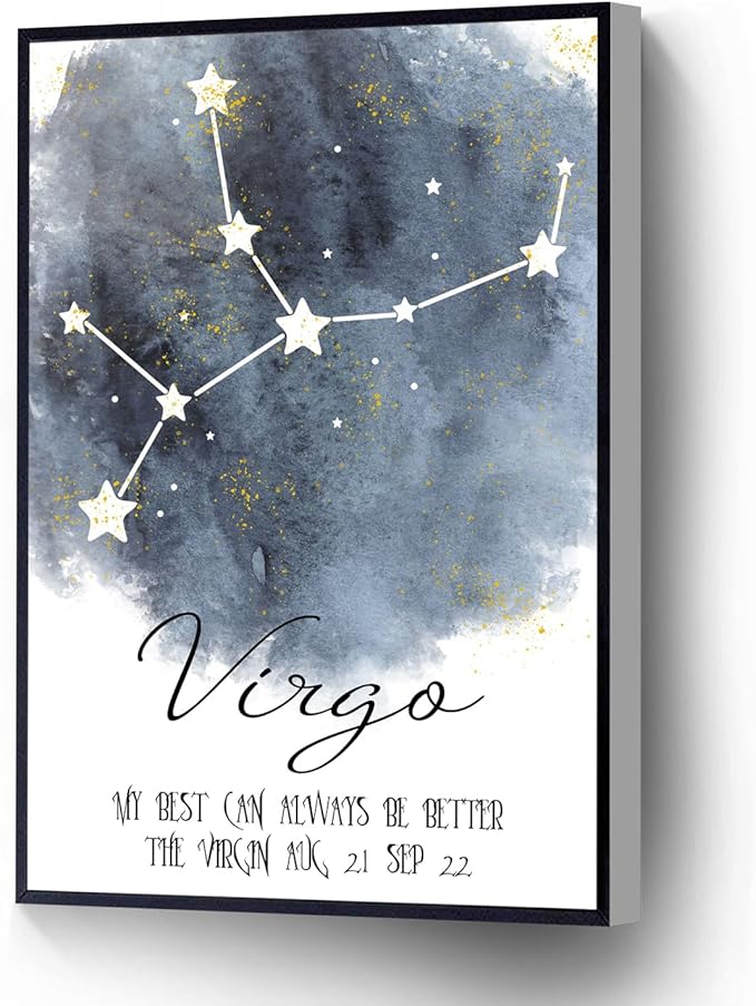Virgo Canvas Print Watercolor Virgo Constellation Quote Poster Zodiac Astrology Wall Art Ready To Hang For Living Room Bedroom Office School Artwork Wall Decor(Wood Framed 12 X 18)