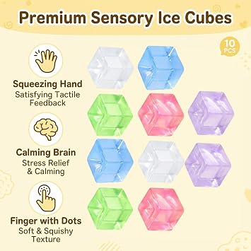 10 PCS Ice Cube Squishy, Squishy Cube Set, Mini Ice Cube Squishy for Relax and Focus Enhancement, Suitable for Office Workers, and Tourist, Assorted Colors with 2.5 cm Size