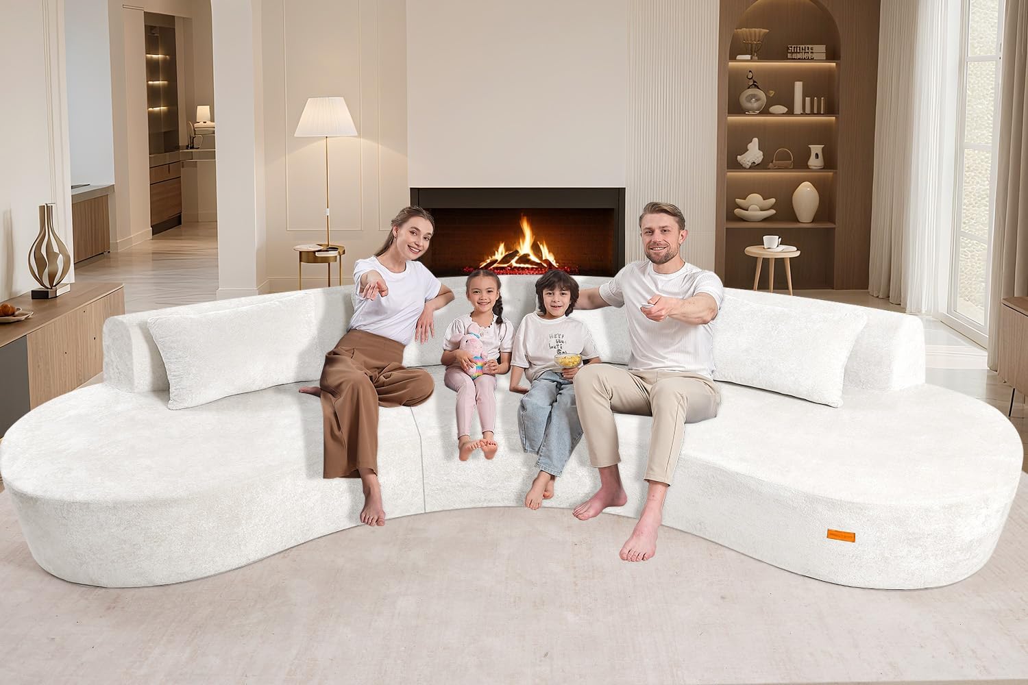 HABUTWAY 130'' Modular Sectional Sofa with Memory Foam Filled, Modern Curved Sofa Deep Seat Cloud Couch with 4 Pillows, No Assembly Required, Oversized Couches for Living Room Apartment Office, Beige