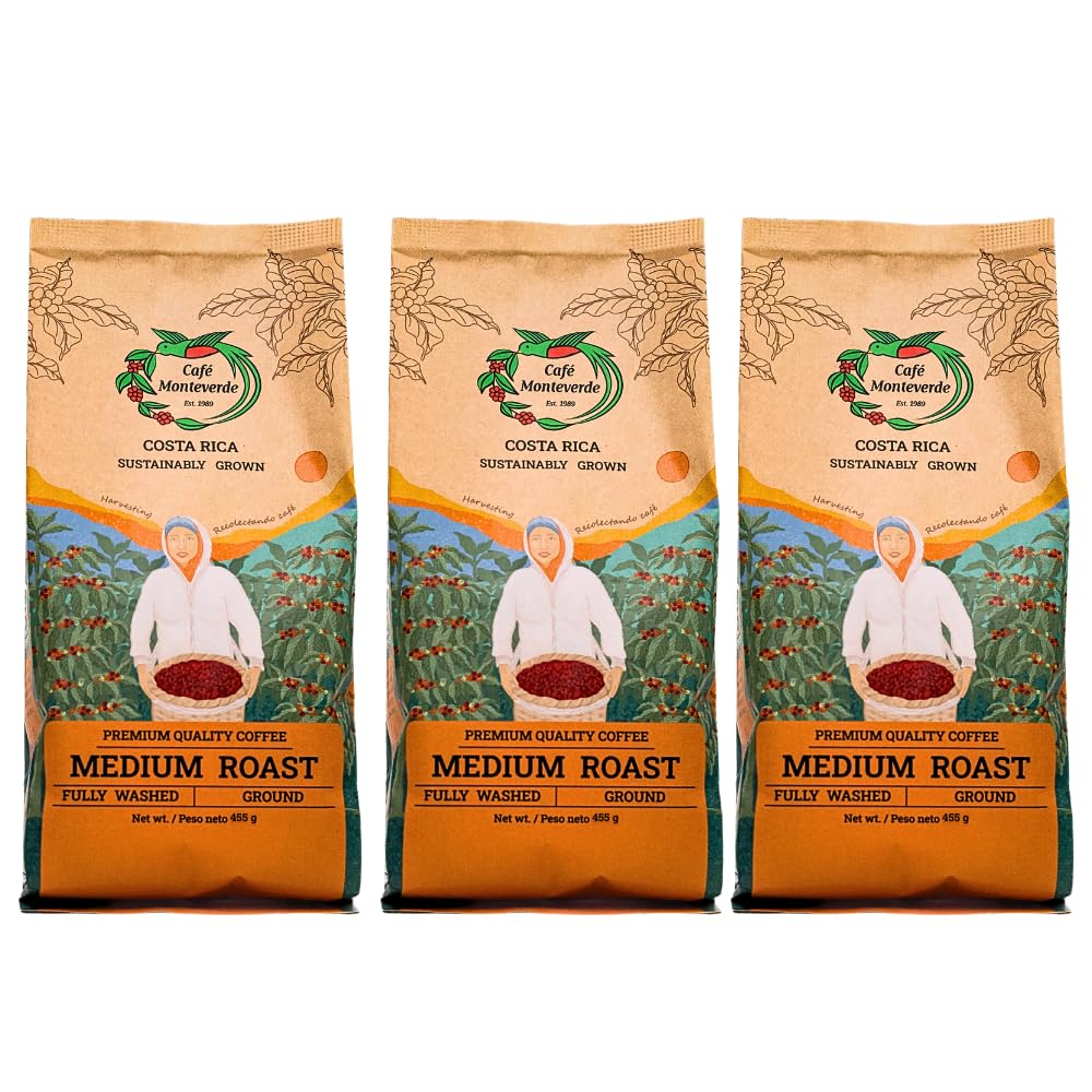 Cafe Monteverde - Medium Roast Coffee Bundle - Costa Rican Single Origin 100% Arabica Coffee - Whole Bean (3-pack).