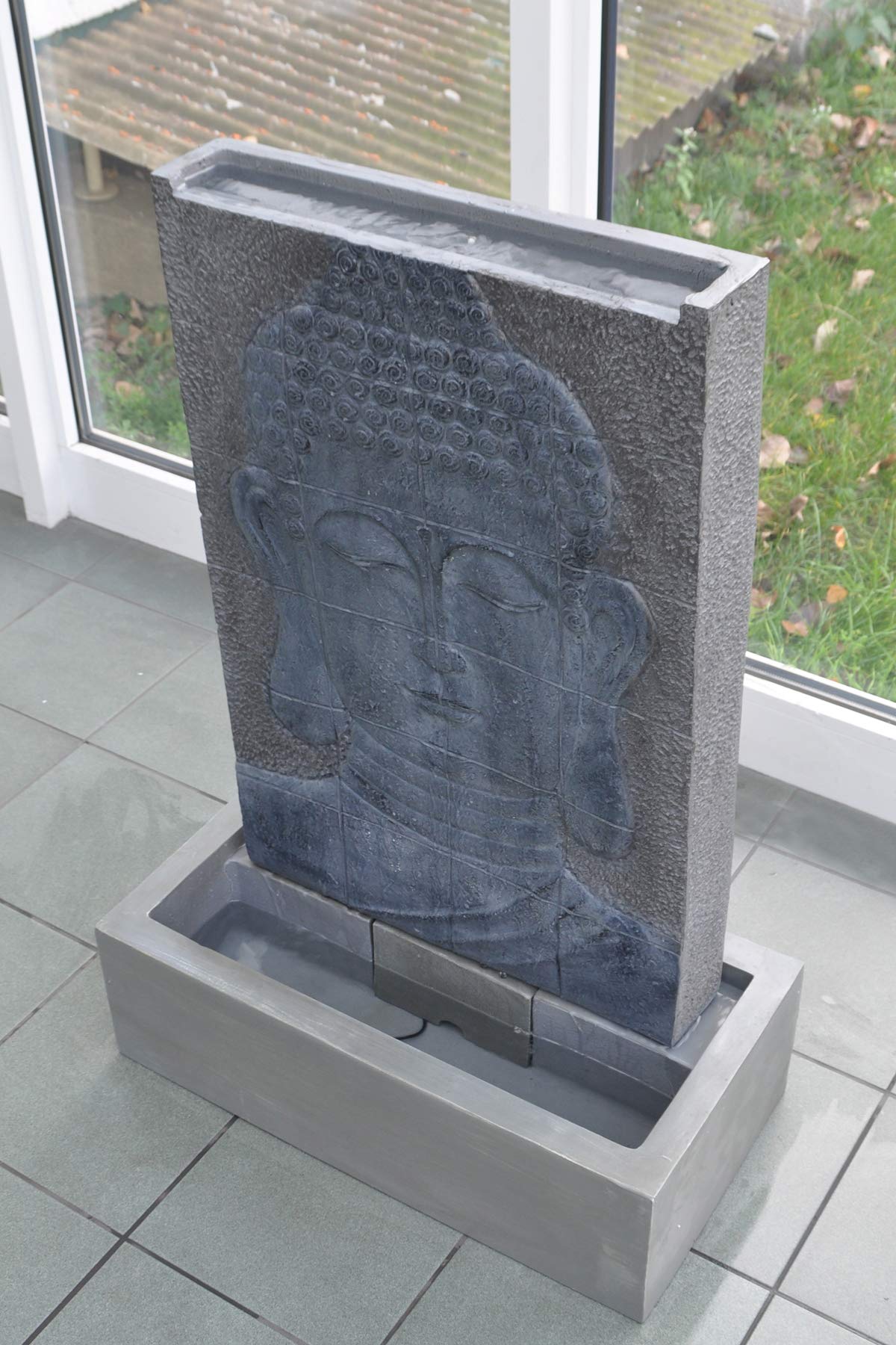 KÖHKO® Fuente Buda Altura aprox. 102 cm con iluminación LED, pared de agua para jardín, terraza y sala de estar