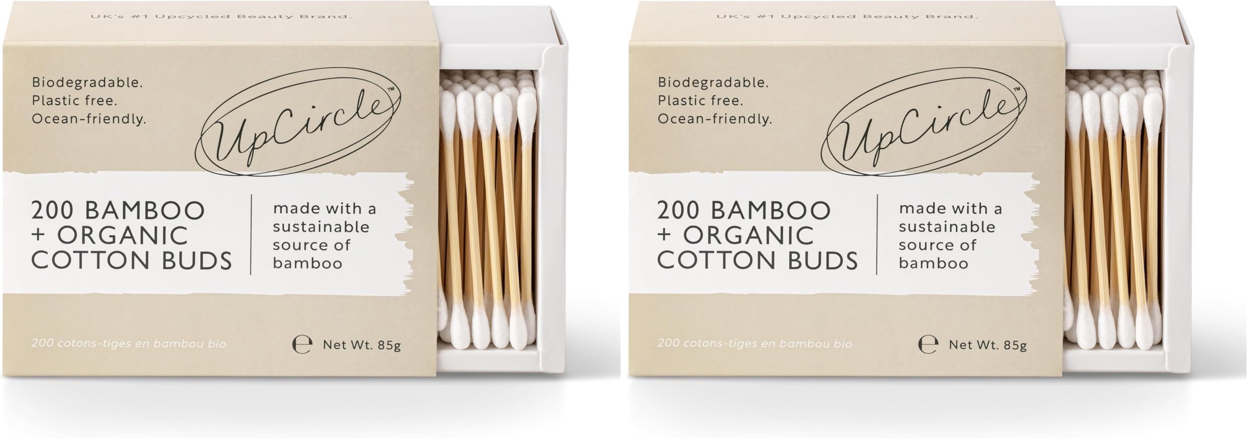 UpCircle Bambus-Wattestäbchen – 200 Stück – biologisch abbaubar, nachhaltig, plastikfrei, vollständig recycelbar – umweltfreundliche Ohrstöpsel – ein Grundstück für jedes Badezimmer (Packung mit 2)
