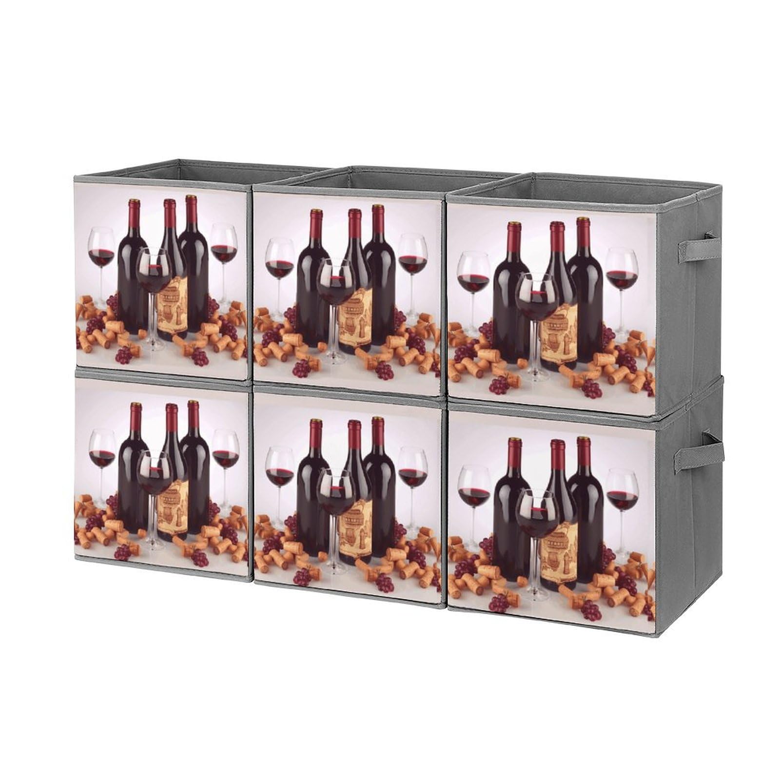 Boîtes de rangement pliables empilables lot de 6 anti-poussière motif vin rouge placard