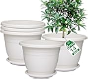 5 Packs 14 inch Flower Pots + Saucer, Planters for Indoor & Outdoor Plants with Drainage Holes | Plastic Flower Pots, Large Planter (White, 14 inch)