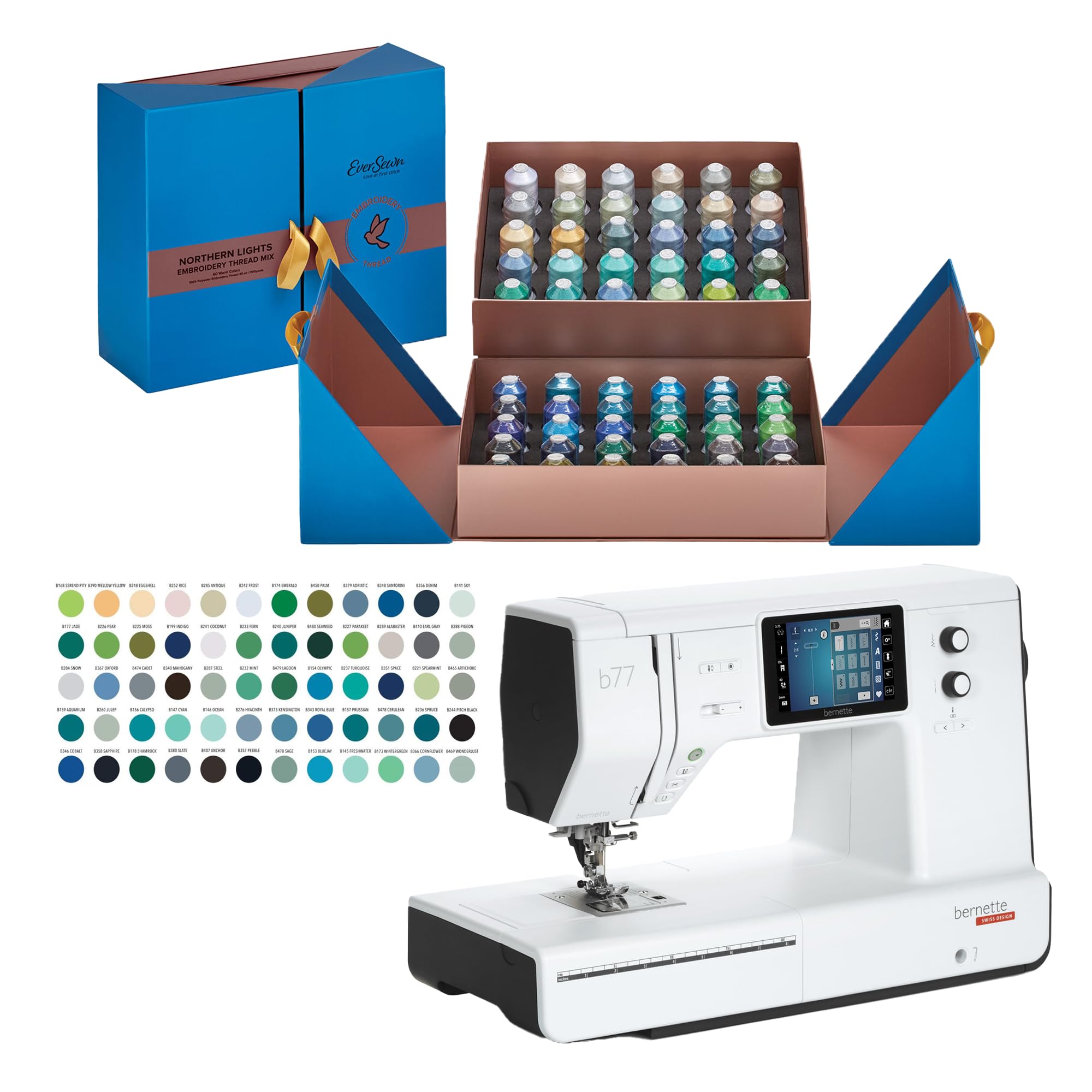 BernetteB77 Sewing and Quilting Machine - Ideal for Beginners, Heavy Duty with 60 pcs Northern Lights Threads Bundle Suitable for experts and beginners