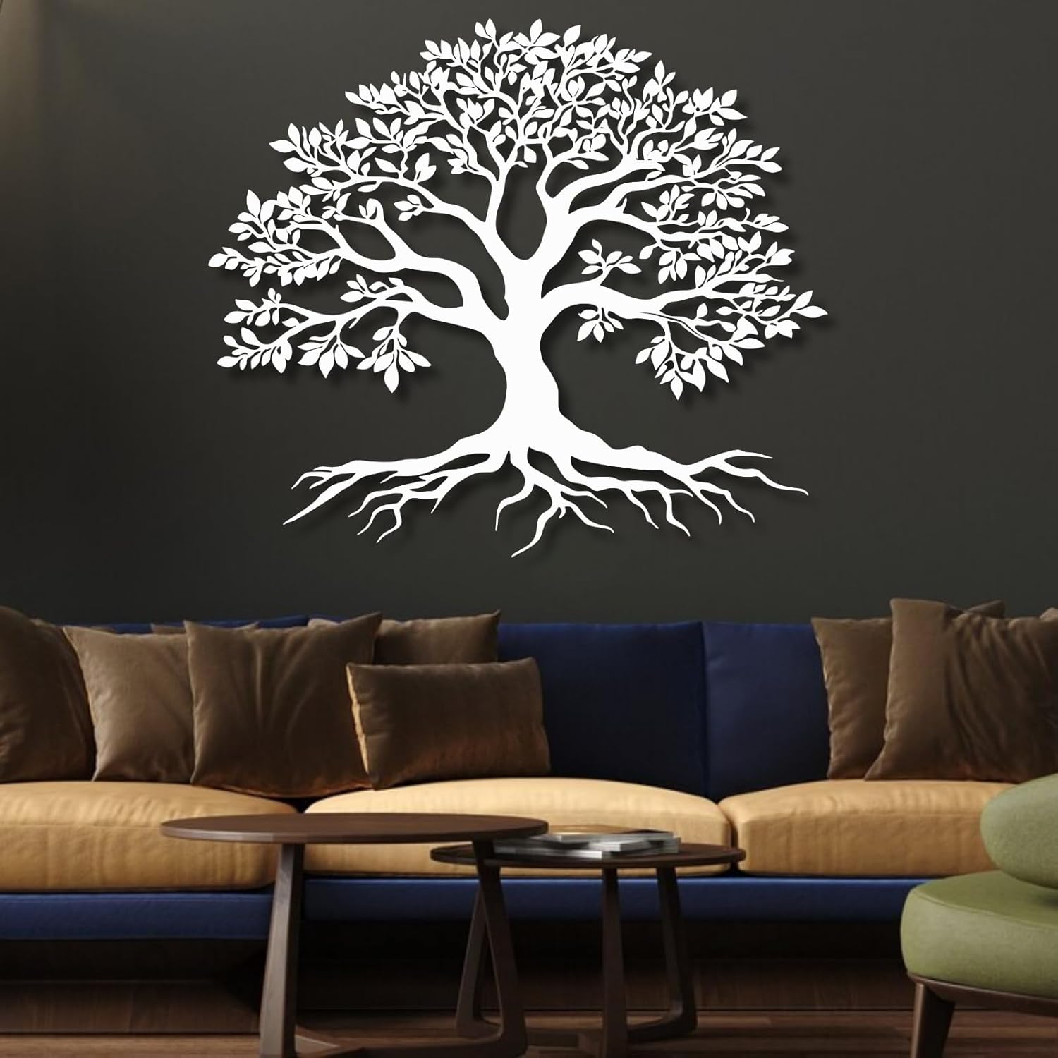 VTHTA Large Tree of Life Metal Wall Art,Tree Wall Sign for Living Room Bedroom Indoor Outdoor Garden Home Decoration (White, 28" Wx24 H/70x61cm, Metal Wall Art)