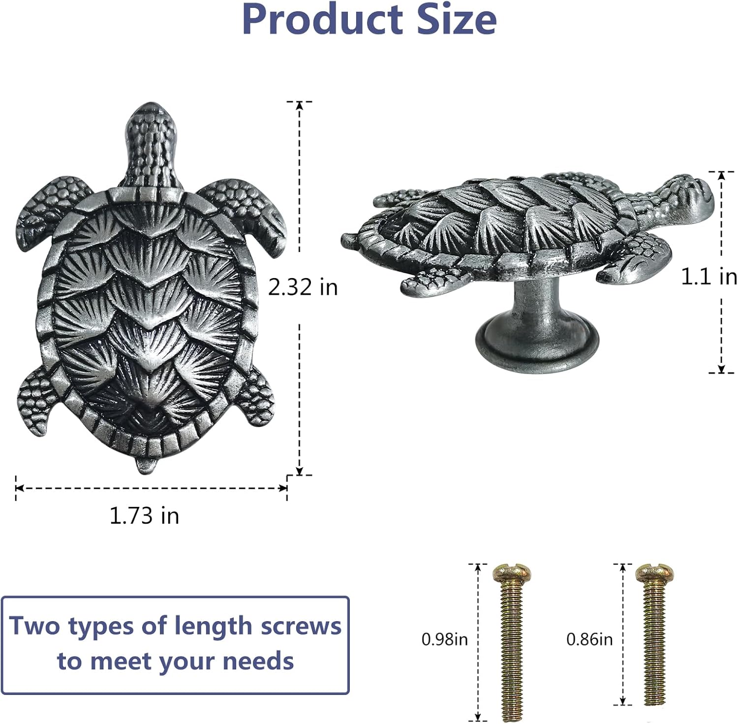 6 Pack Creative Shapes Drawer knobs Beach Ocean Theme Single Hole Pulls Handles Cabinet Decorative Metal Furniture Knobs Closet Drawer Dresser Wardrobe Antique Pewter Color (Sea Turtle)
