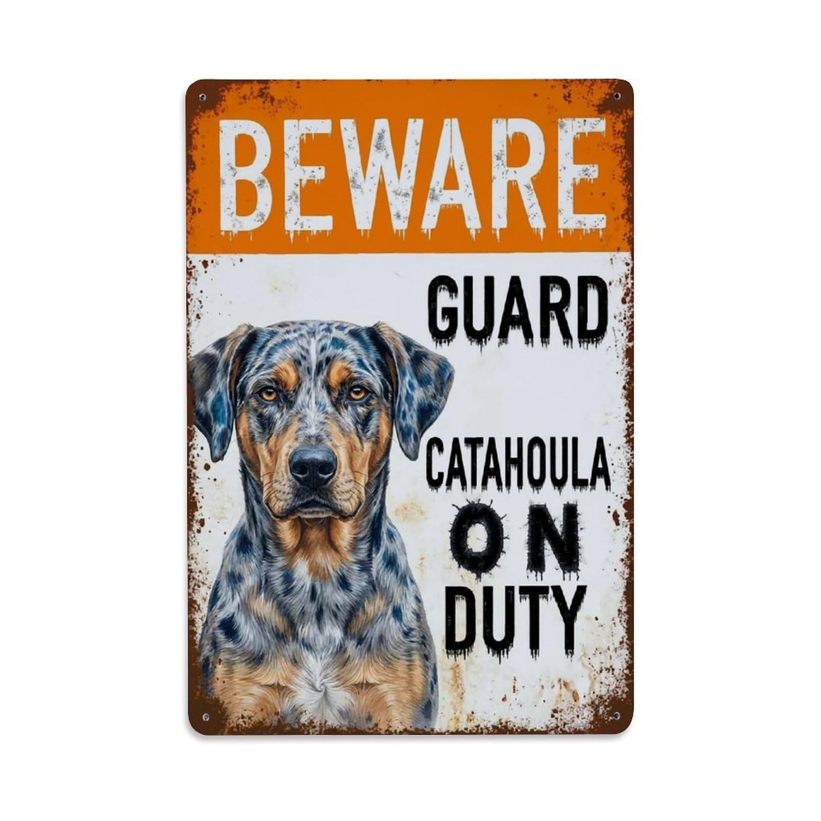 Vintage Funny Catahoula Guard Beware of Dog Veranda Metal Tin Sign Plaque Wall Decor for Cafe, Club Bar, Office, Garden Metal Poster 8x12Inch
