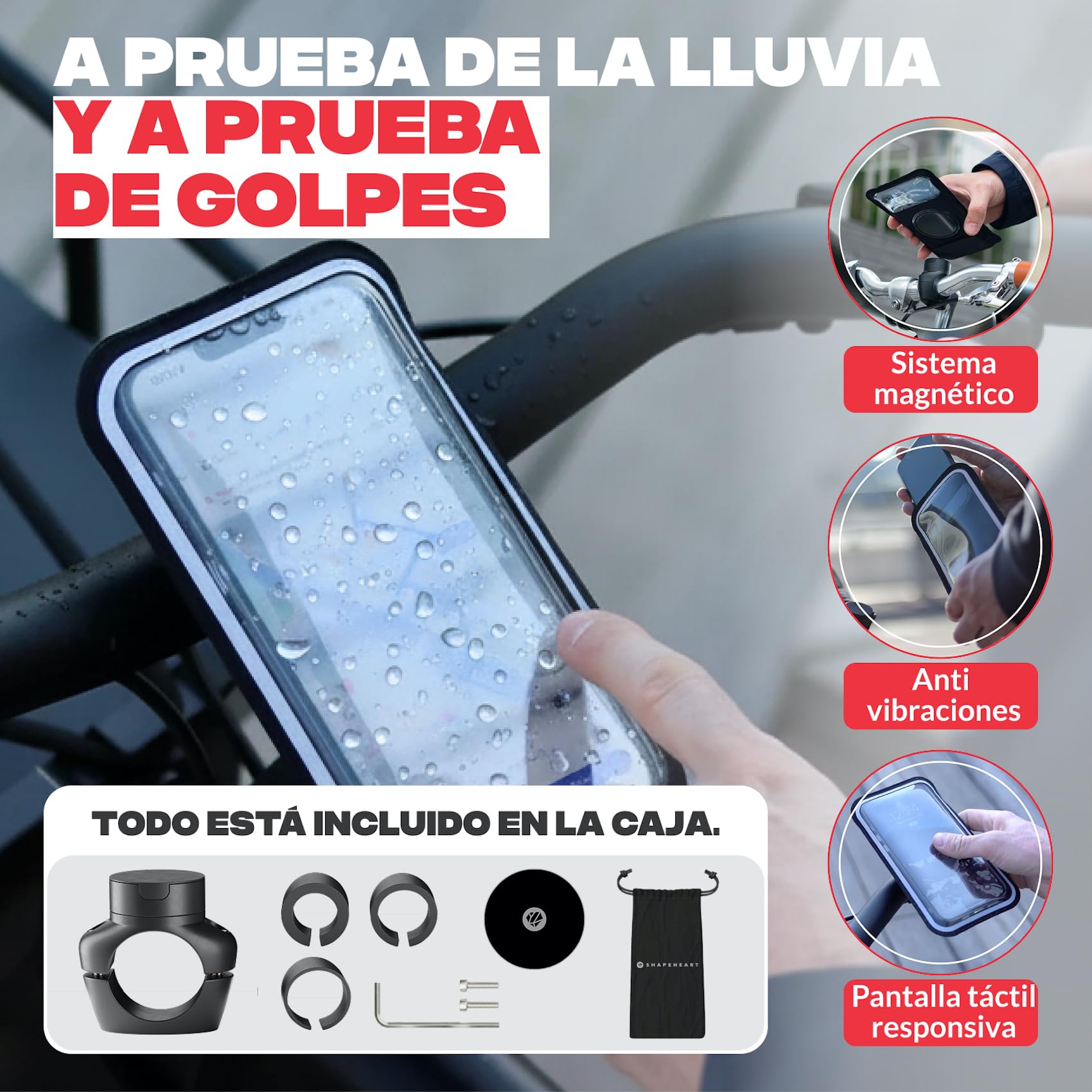 Shapeheart Soporte Móvil Bicicleta Pro con Funda Magnética | Para todos los móviles | Fijación al manillar 22–32 mm | GPS MTB y e-bike | Se fija y retira con una mano | Antivibración