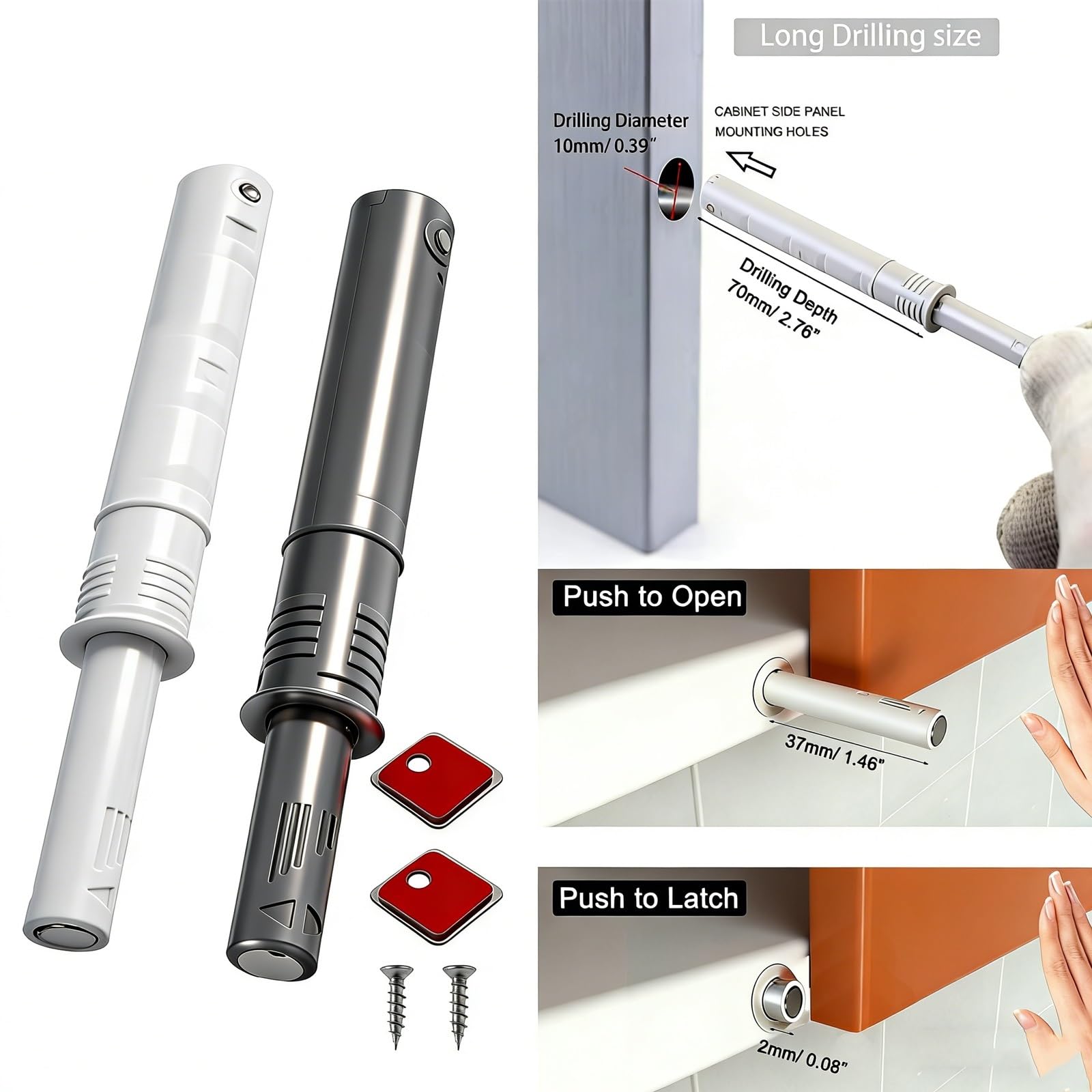 12 Stück Push-to-Open-Türriegel, verstellbarer magnetischer Push-Riegel, versteckte Tür-Touch-Riegel und Fang-Push-Release-Schubladenzug FüR TüRsch(Black)