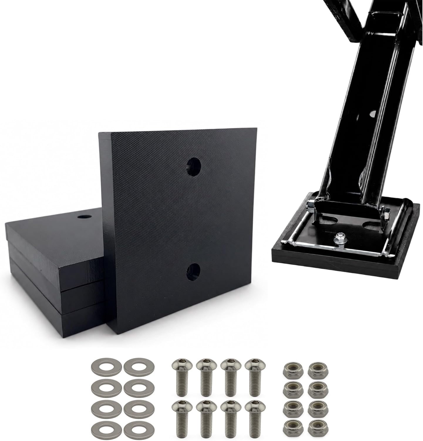 RV Jack Pads Heavy Duty | Fits BAL 5.5"x5.5" C-Type Jacks, 4Pack | Permanent RV Stabilizer Jack Pads, 0.70" Engineered Polymer, Hardware Included – Increases Footprint by 18% & Protects Jacks