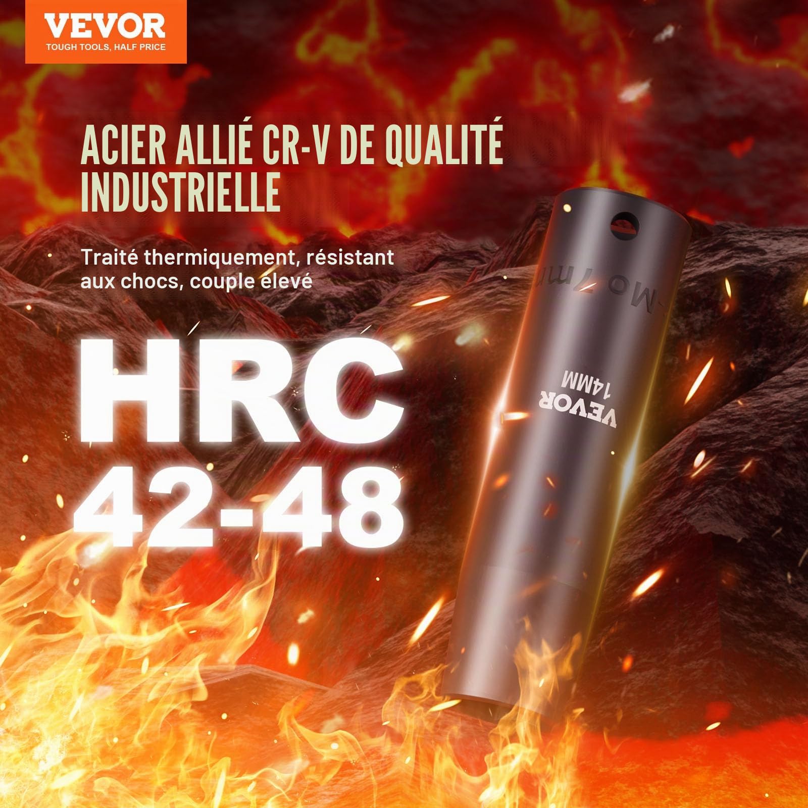 VEVOR Jeu de Douilles à Choc 3/8" Jeu de 44 Douilles à Impact 6 Pans en Acier Allié CR-V Dureté HRC 42-48 Solide Repère de Taille Facile avec Accessoires et Mallette de Transport pour Réparation Auto