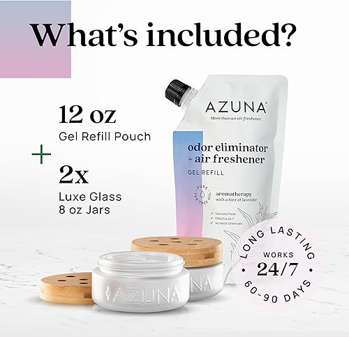 Miniatura 60 de Azuna Ambientador y gel eliminador de olores, kit de 4 habitaciones, incluye (4) frascos de vidrio vacíos de lujo de 8 onzas y 24 onzas de repuesto