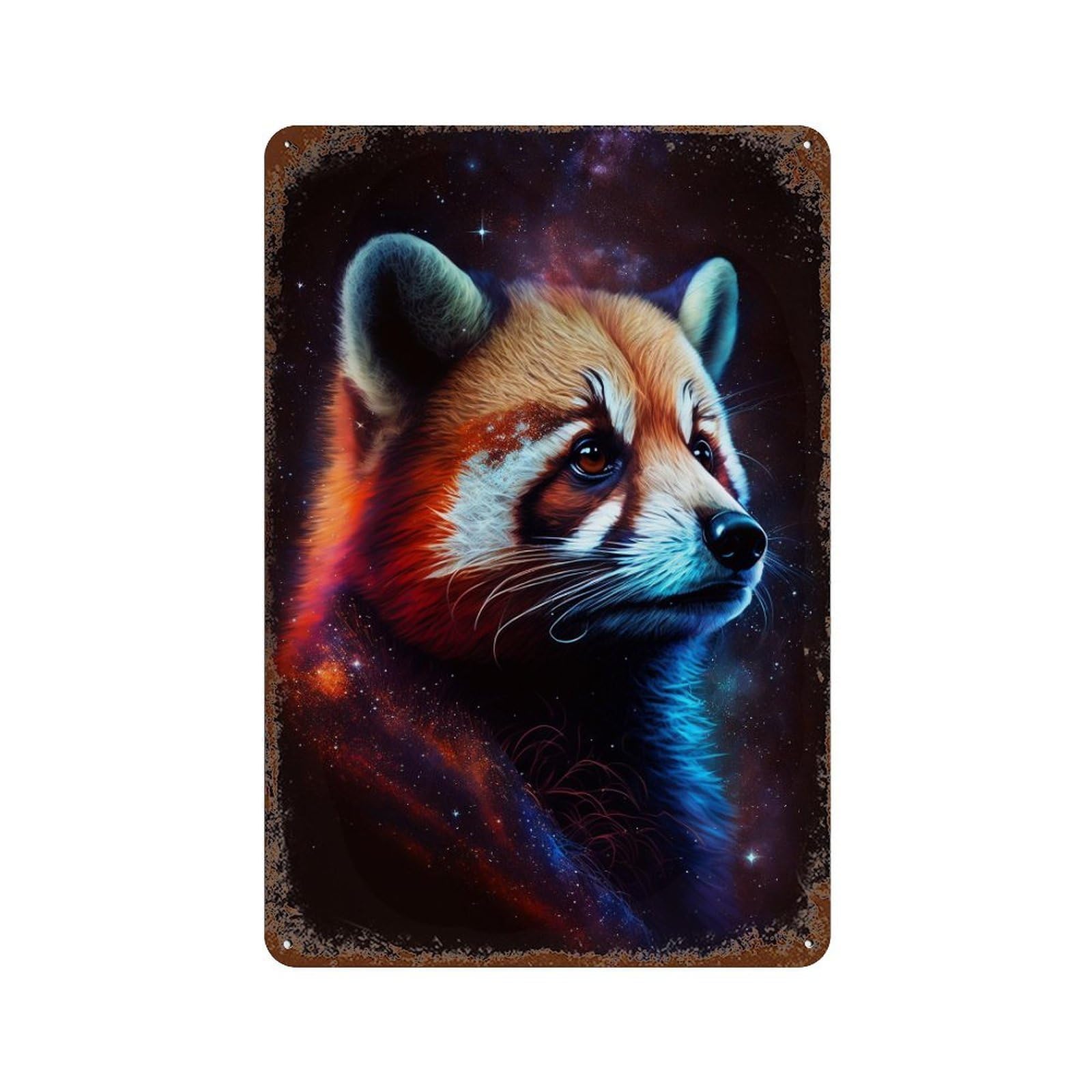 Cosmic Red Panda Profile Rust Effect Tin Sign 11.8"x7.9", Rustic Home Decor for Garage, Bar And Workshop Decor