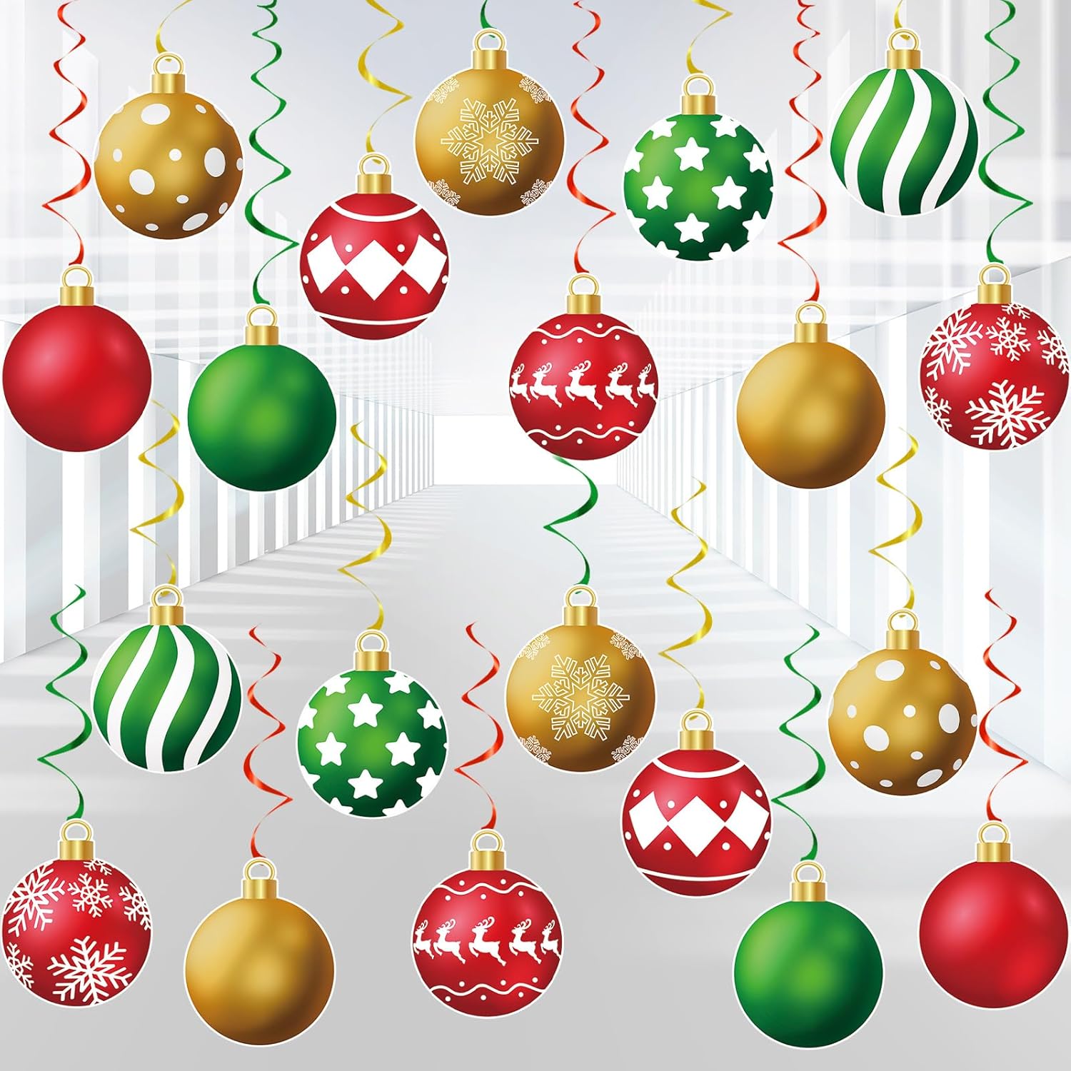 YQUQWN 48 Pcs Christmas Hanging Swirl Decorations – Red, Green, Gold Snowflake Elk Balls Swirls for Holiday Parties Christmas Tree Home Office Classroom – Xmas Winter Holiday Ceiling Decor YQUQWN 48 Pcs Christmas Hanging Swirl Decorations – Red, Green, Gold Snowflake Elk Balls Swirls for Holiday Parties Christmas Tree Home Office Classroom – Xmas Winter Holiday Ceiling Decor