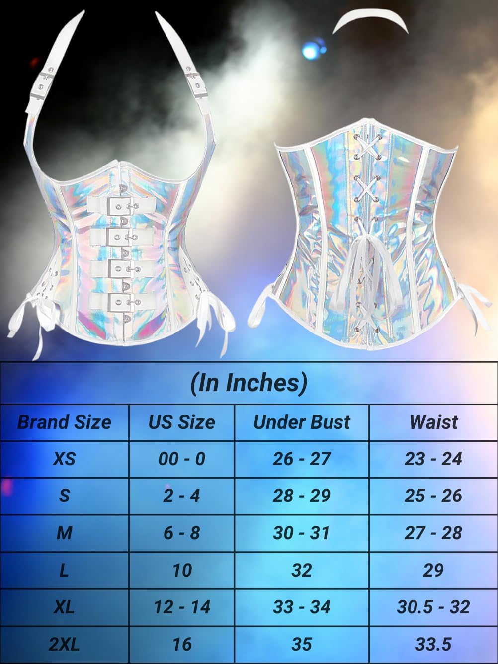 Halter Buckle Underbust Corset with Straps, Lace-Up Waist Cincher Belt Boned, Rave Concert Club Tops For Women - Image 6