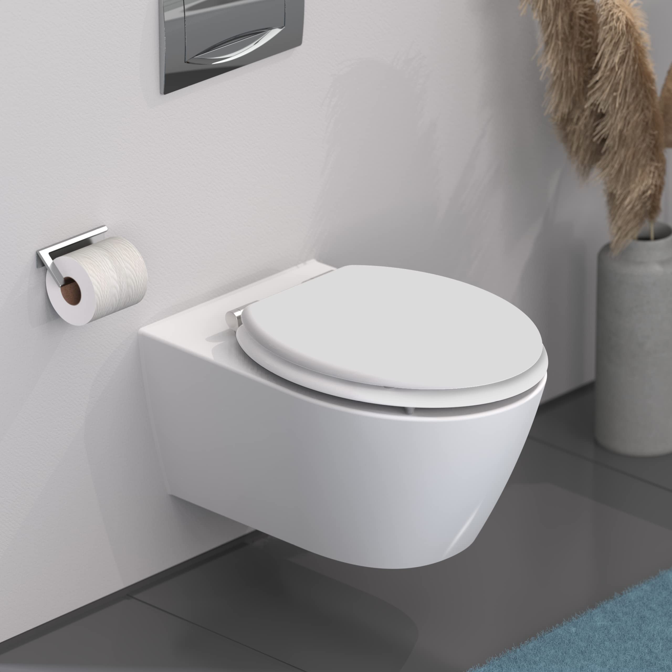 SCHÜTTE Abattant WC avec frein de chute - abattant WC en bois compressé - Très grande résistance au poids, testée jusqu'à 150 kg - Blanc | Abattant de WC avec noyau en bois - Avec couvercle - Charge maximale : 175 kg