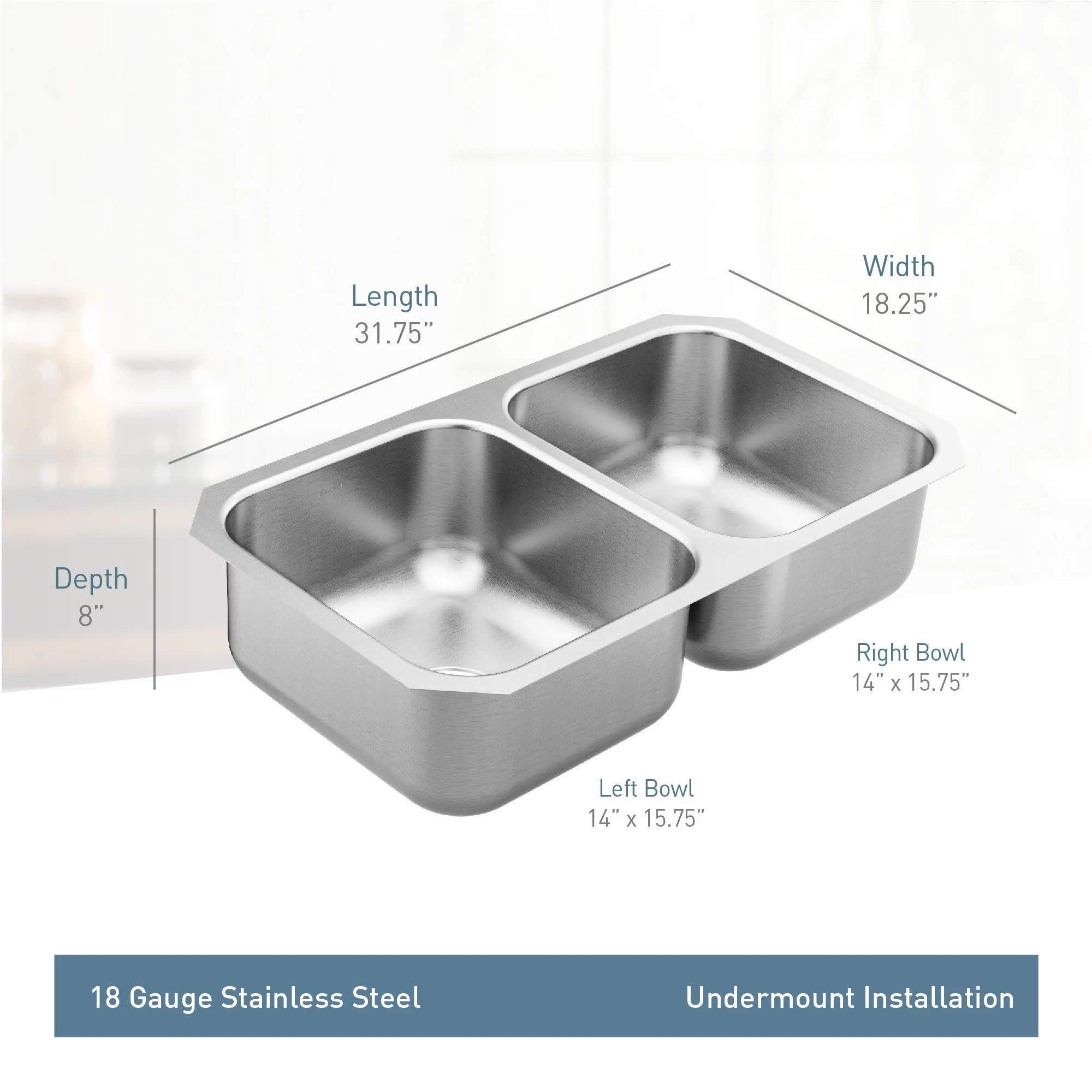 Moen GS18210 1800 Series 31.75-inch 18 Gauge Undermount Double