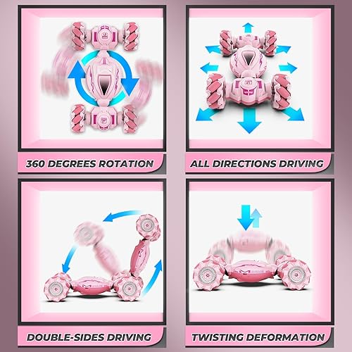 Miniatura 34 de Dysaim Gesture Sensing RC Stunt Car, Gesture RC 2.4GHz Sensor de control remoto Twist Car para niños de 6 a 12 años Naranja Cian