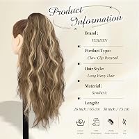 Extensie de păr coadă de cal cu clemă FESHFEN, 30 inch, ondulată, sintetică, șuvițe maro deschis și blond pentru femei 5
