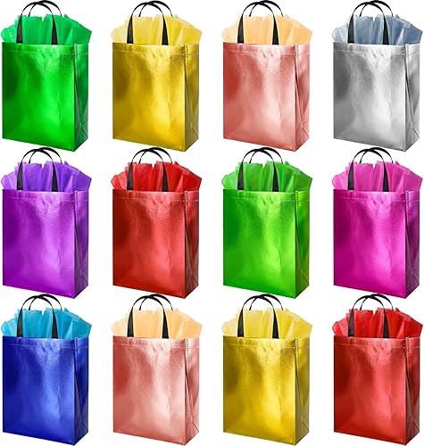 Miniatura 9 de BLEWINDZ Bolsas de Regalo Coloridas con Papel de Seda – 12 Bolsas de Regalo Reutilizables Tamaño Mediano - Ideales para Bolsa de Dulces, Cumpleaños