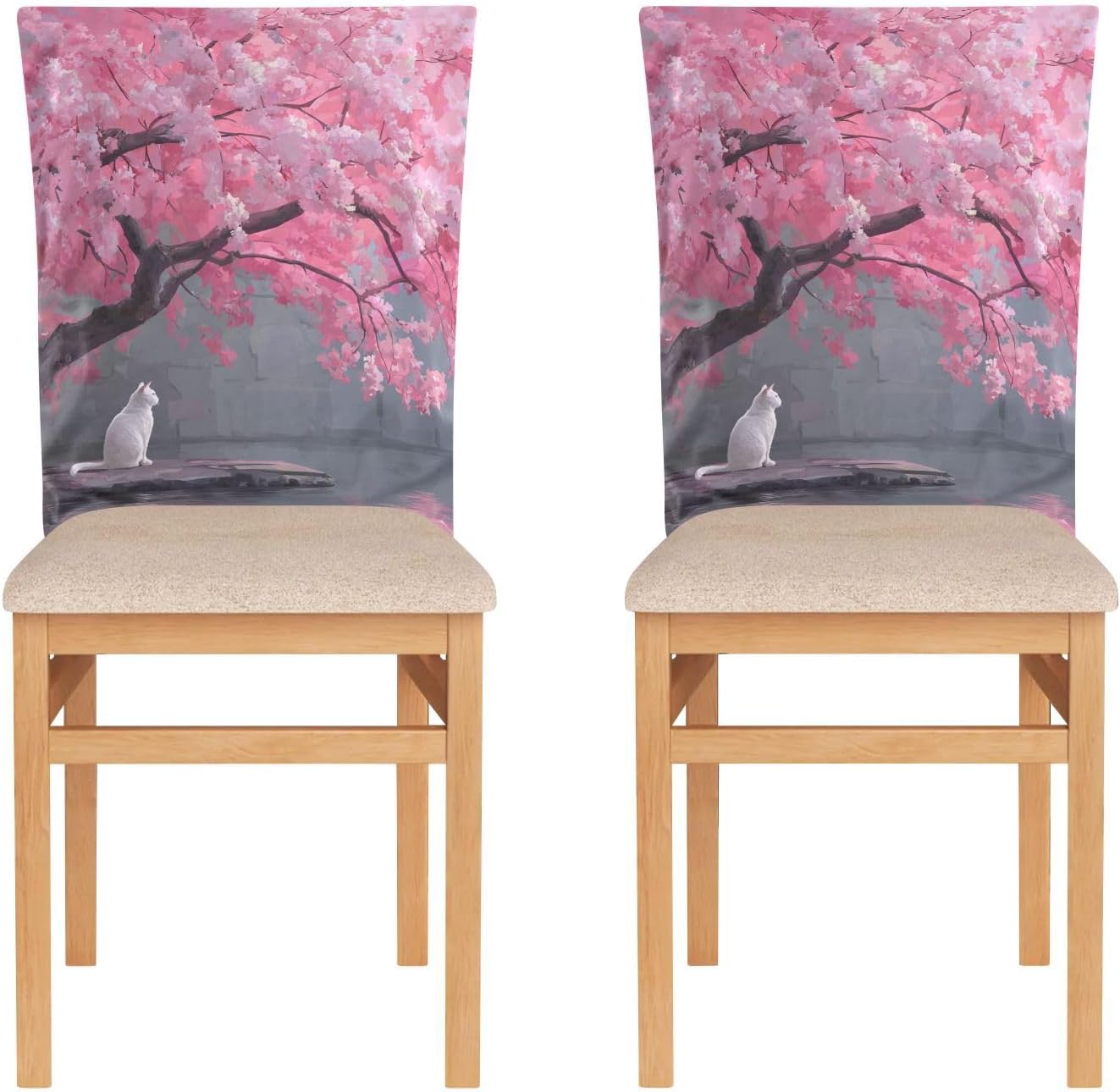 ALAZA Vintage Cats Cherry Flowers Chair Back Cover Set of 6, Washable Reusable Removable Chair Slipcovers Decorative Chair Cover for Home Kitchen Wedding Party