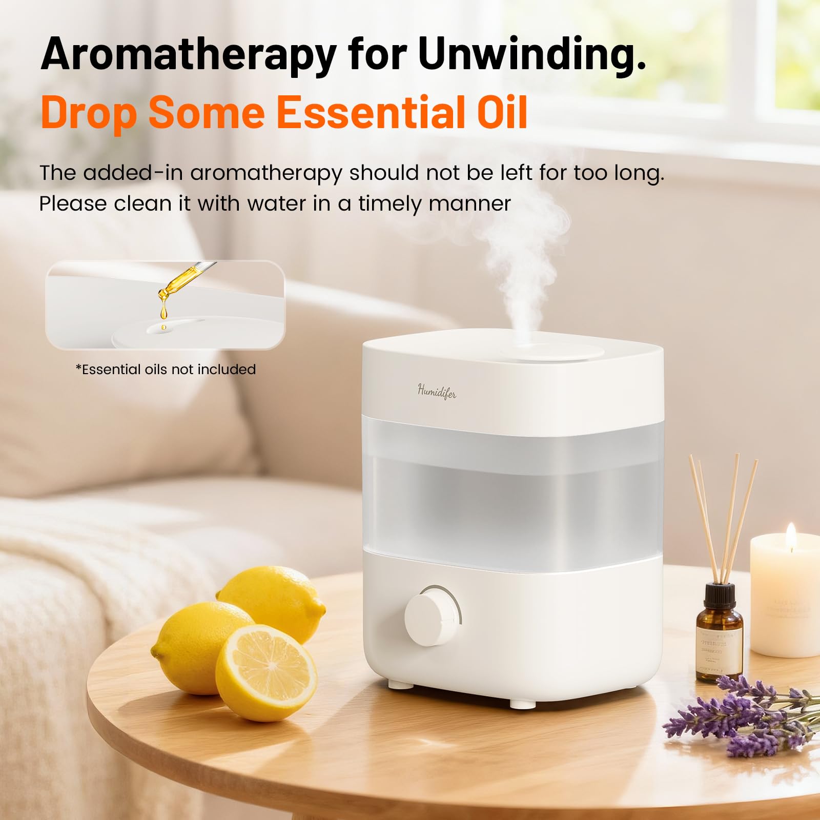 Humidificadores para dormitorio, tanque de 2 litros para 15 horas, tiempo de niebla silenciosa de 20 dB, boquillas dobles, apagado automático, rotación para ajustar la intensidad de la niebla