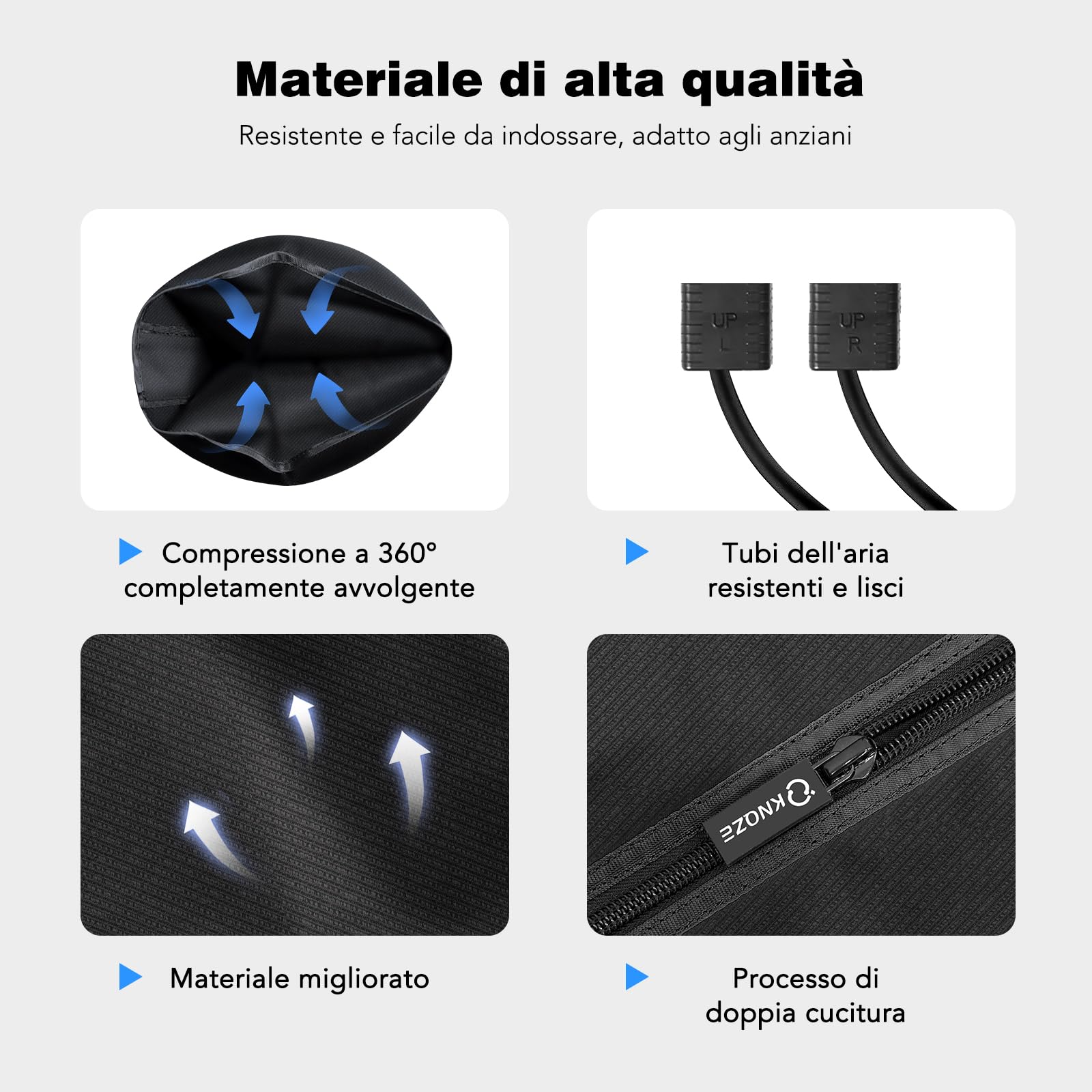 KNQZE Massaggiatore a Compressione per Gambe con 6 Modalità, 6 Intensità per La Circolazione e I Sollievo dal Dolore, Recupero con Compressione dell'aria per un Massaggio Completo delle Gambe