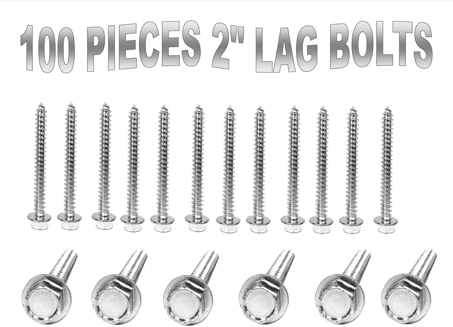 100 Pack Worldtec 2" Inch 5/16 Hex Flange Washer Head Lag