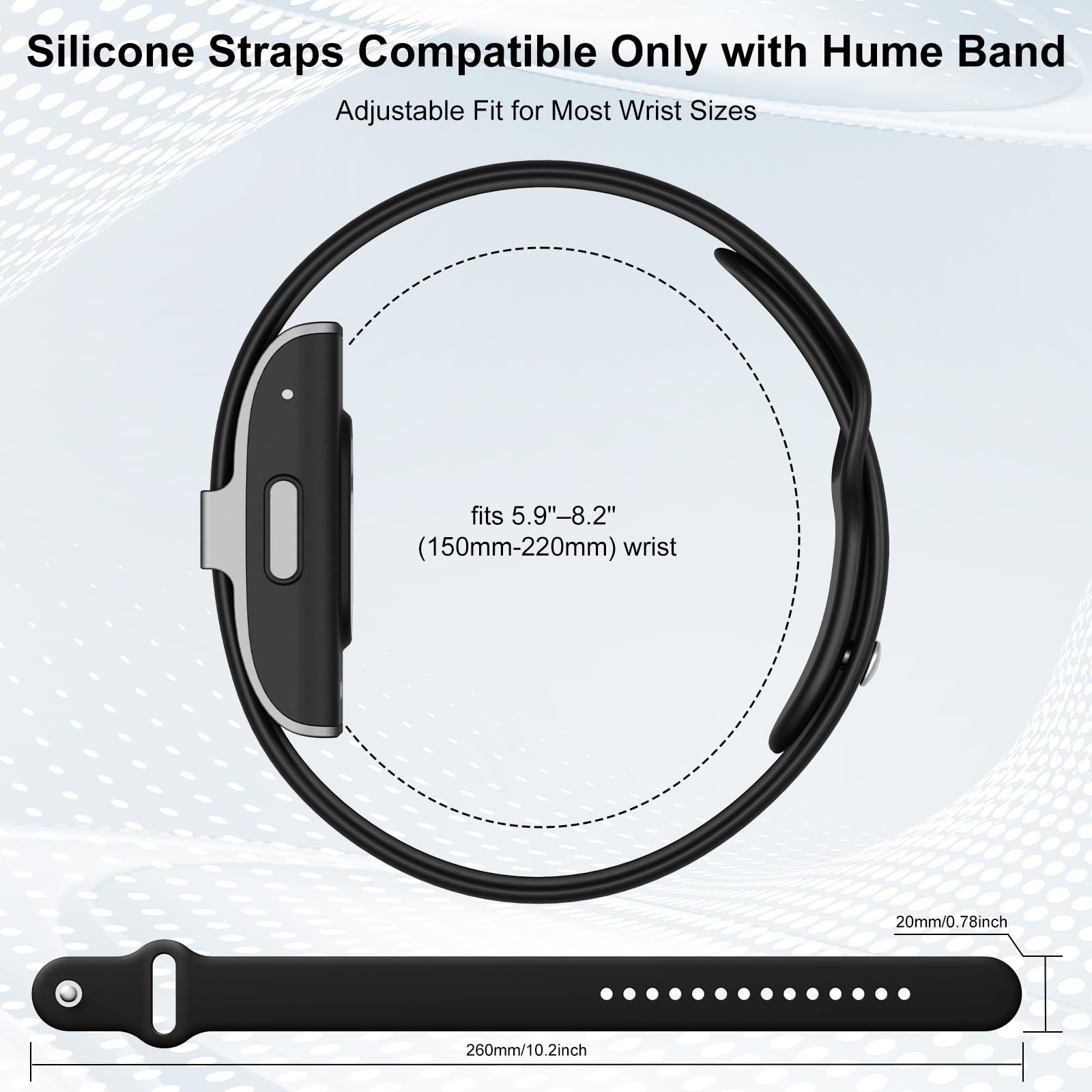 Hexasider Replacement Silicone Strap Compatible with Hume Band, Soft Adjustable Wrist Bands for Hume Band Replacement Strap, Breathable Sport Wristbands Fitness Tracker Women Men — view 3