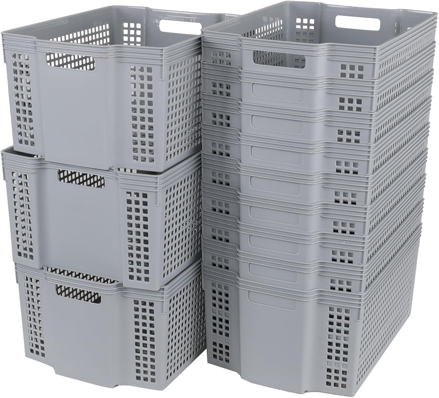 12-Pack Plastic Stackable Basket, Large Stacking Storage Baskets Bin, Grey